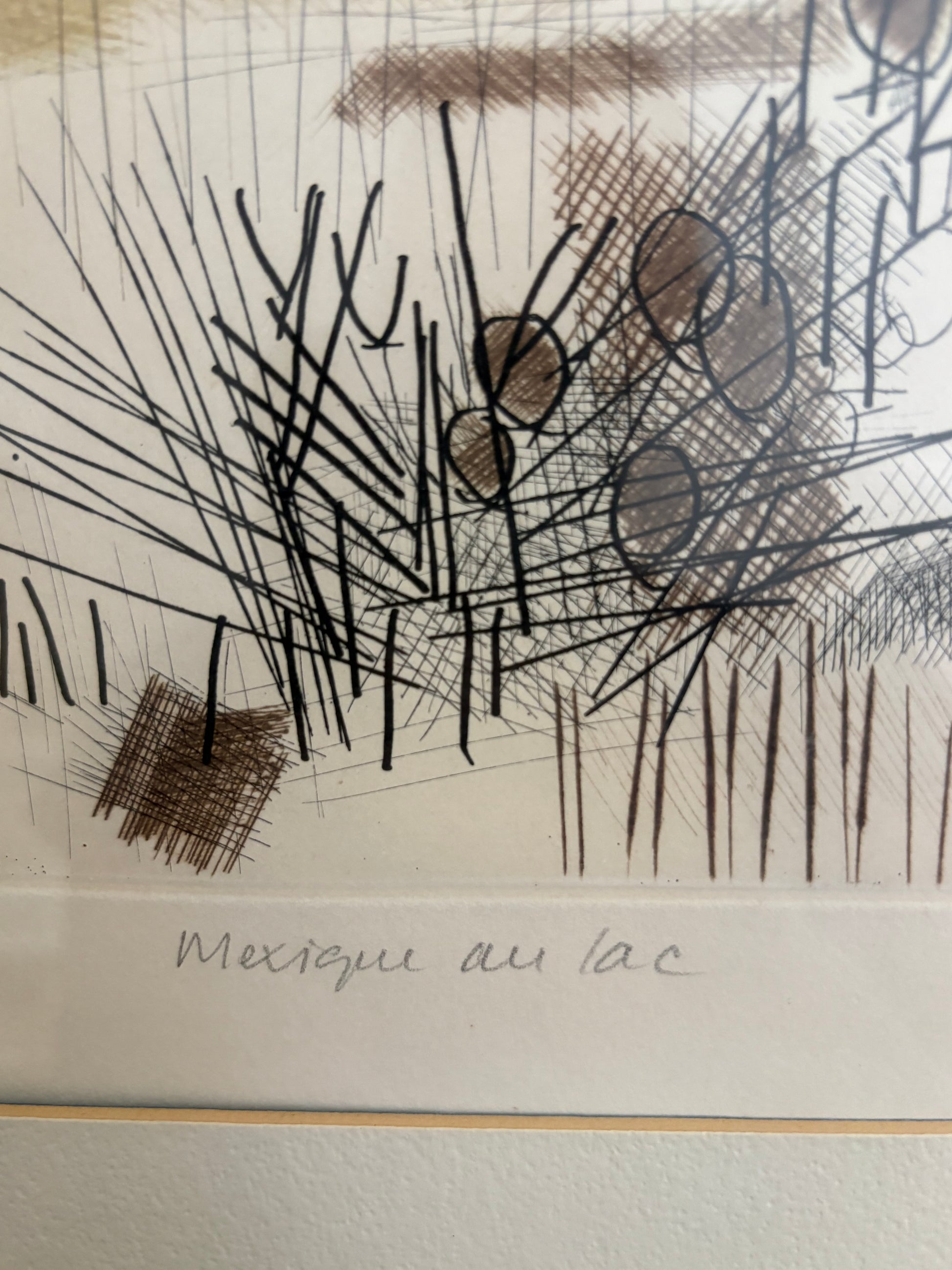 1975 original dry point etching, Marcel Amler, landscape, framed vintage art