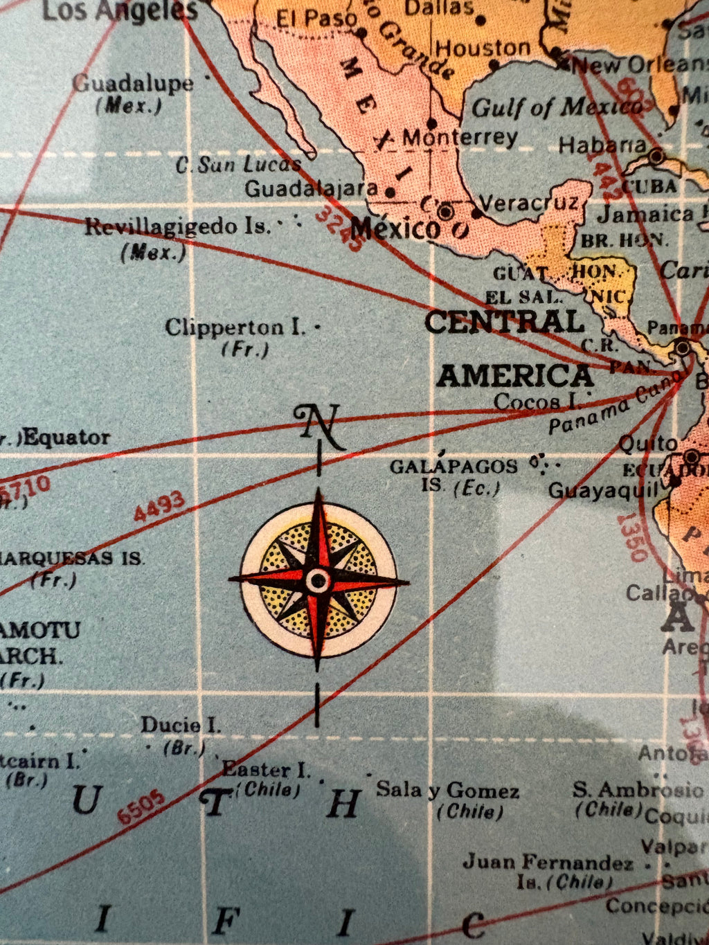 1950s vintage mid century framed map of The World
