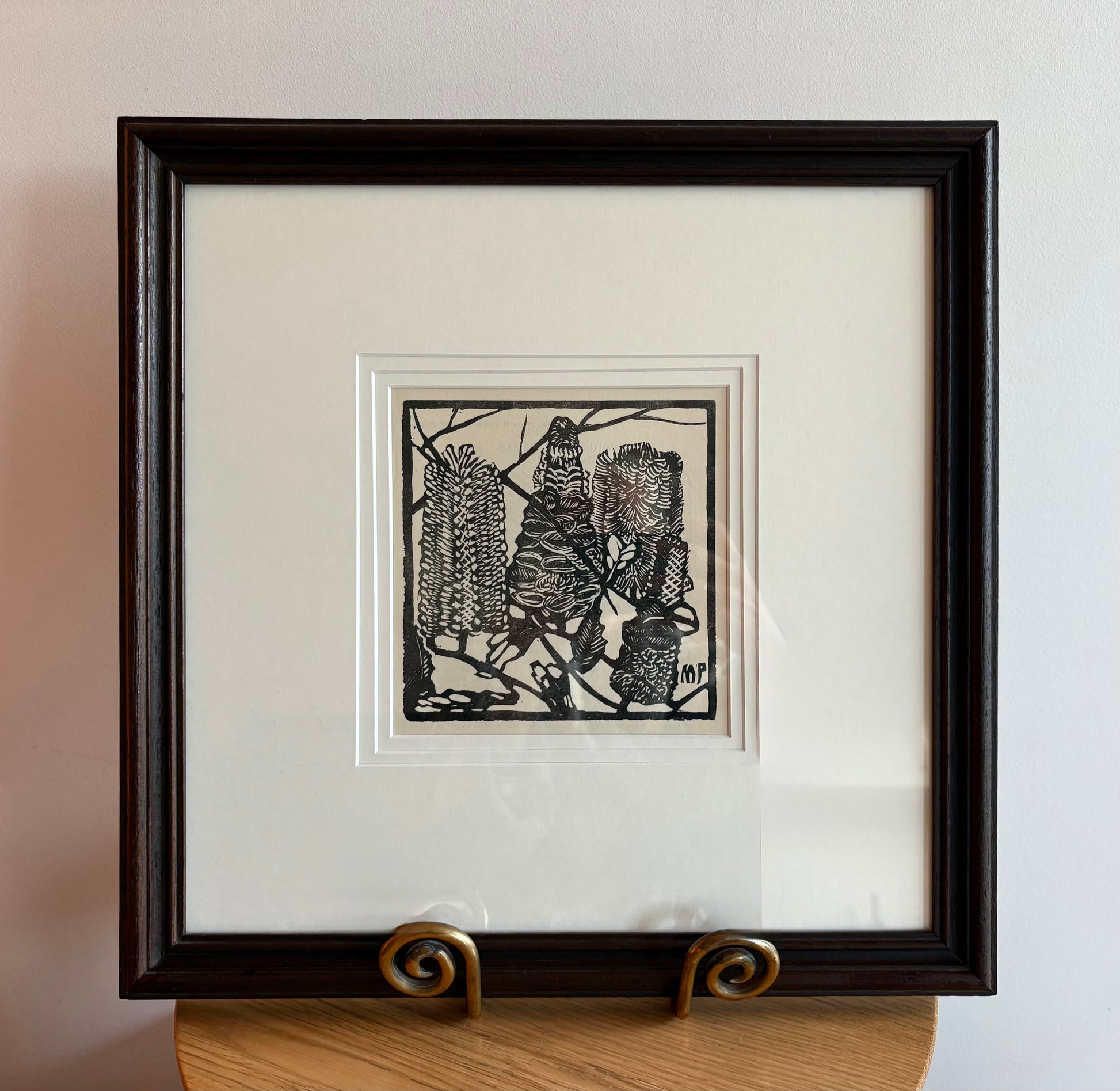 1932 Original Margaret Preston woodblock print, “Banksia”, framed antique vintage art