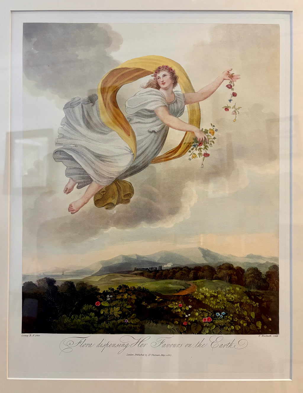 Large high quality Temple of Flora print, Robert Thornton, goddess, gilt framed art