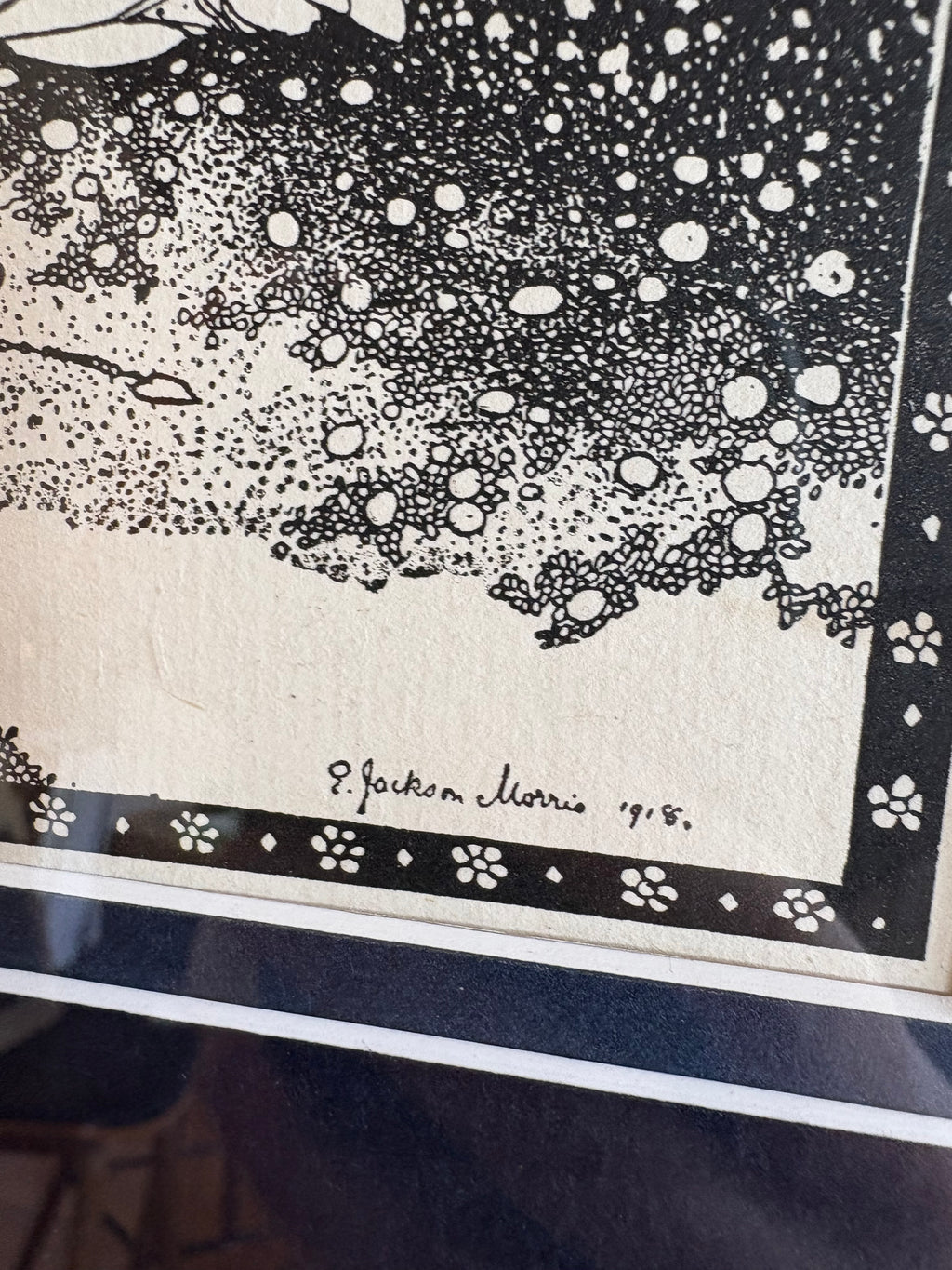 1921 Antique print, Ether Jackson-Morris, "The White Butterfly", framed art, Art Deco