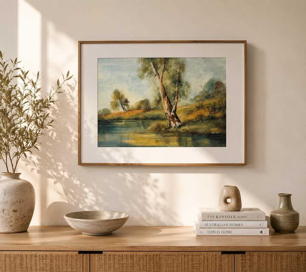 Original watercolour painting, Philip Luton, Australian landscape, framed vintage art