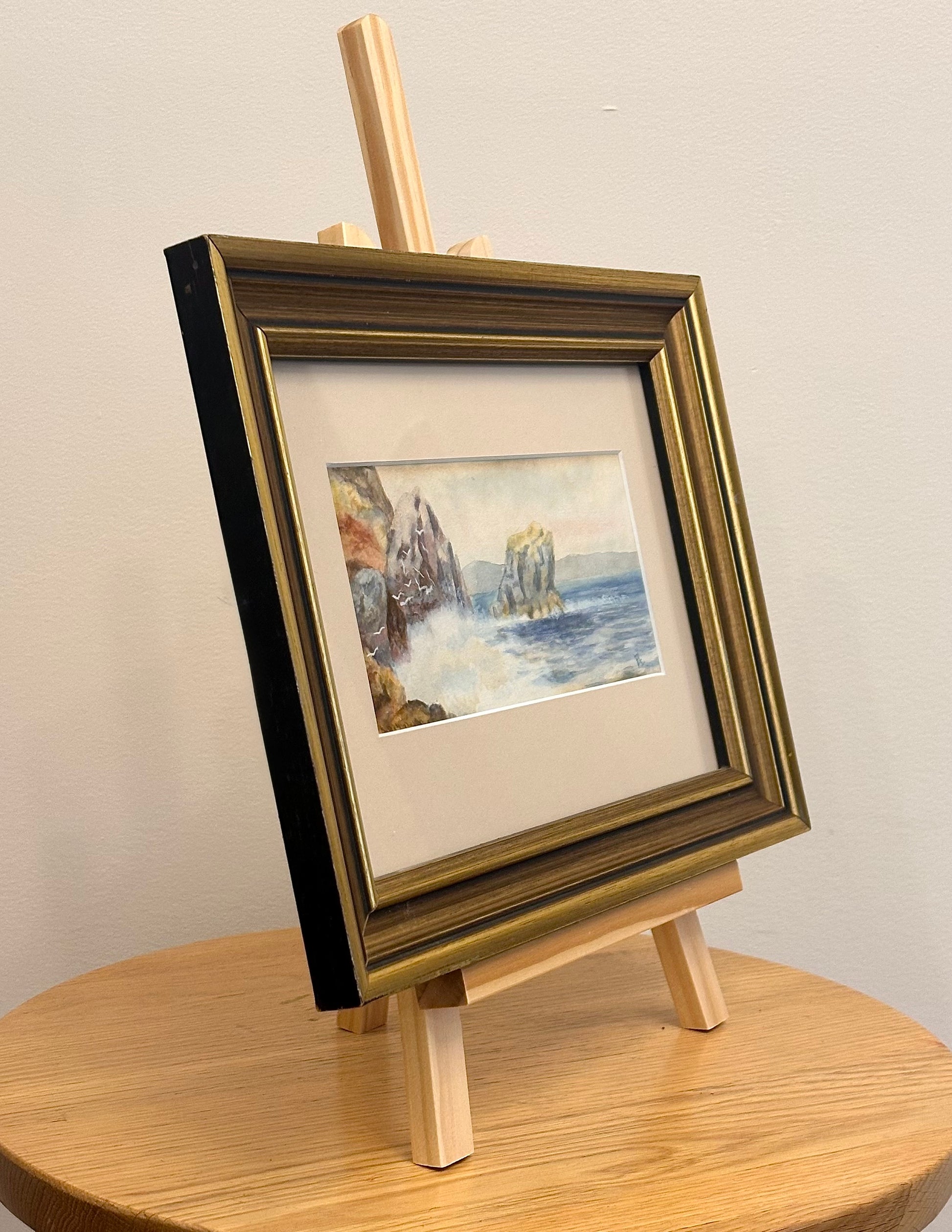 Antique original watercolour painting, Lion Rock, framed artwork