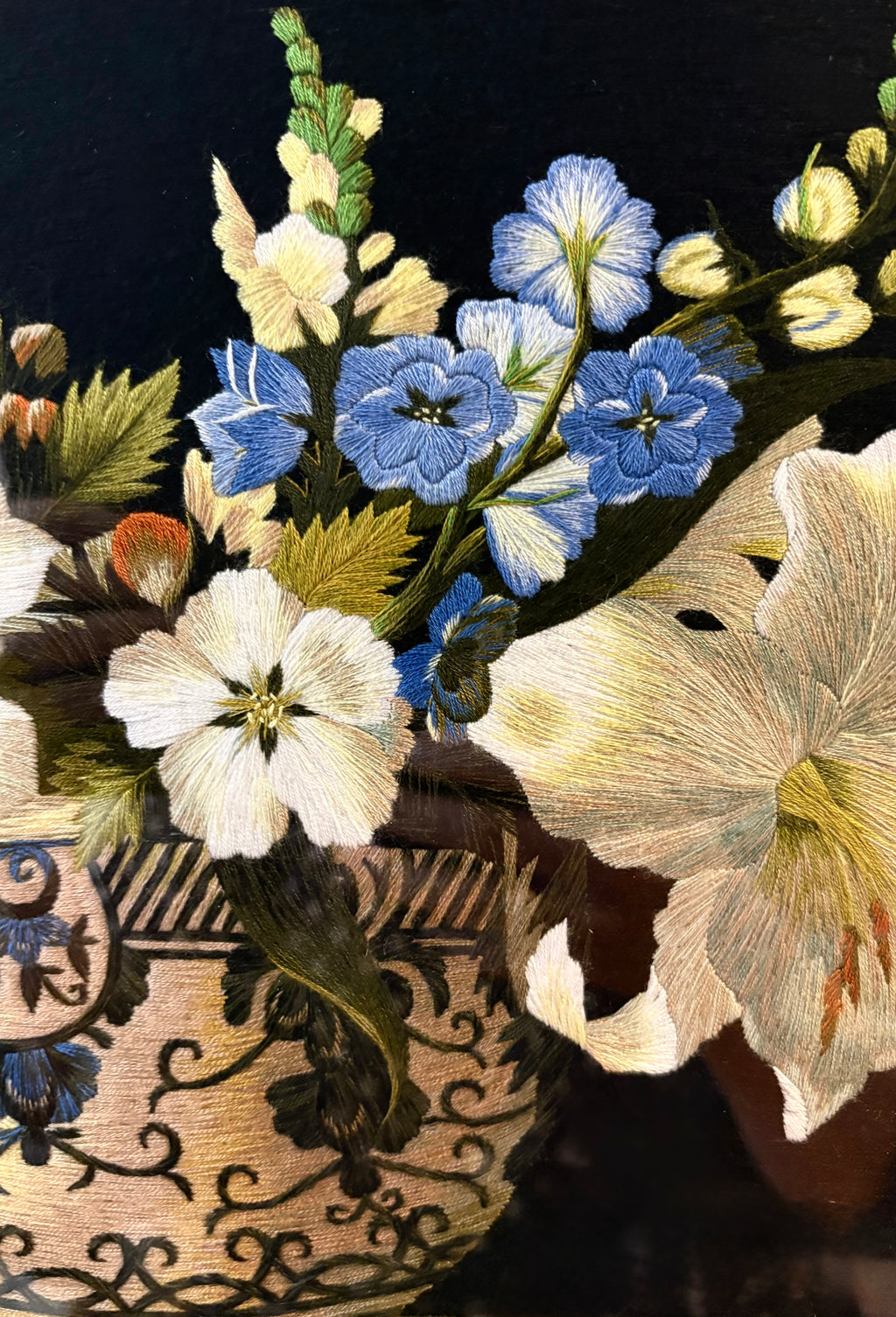 Original handmade silk embroidery artwork, framed vintage art