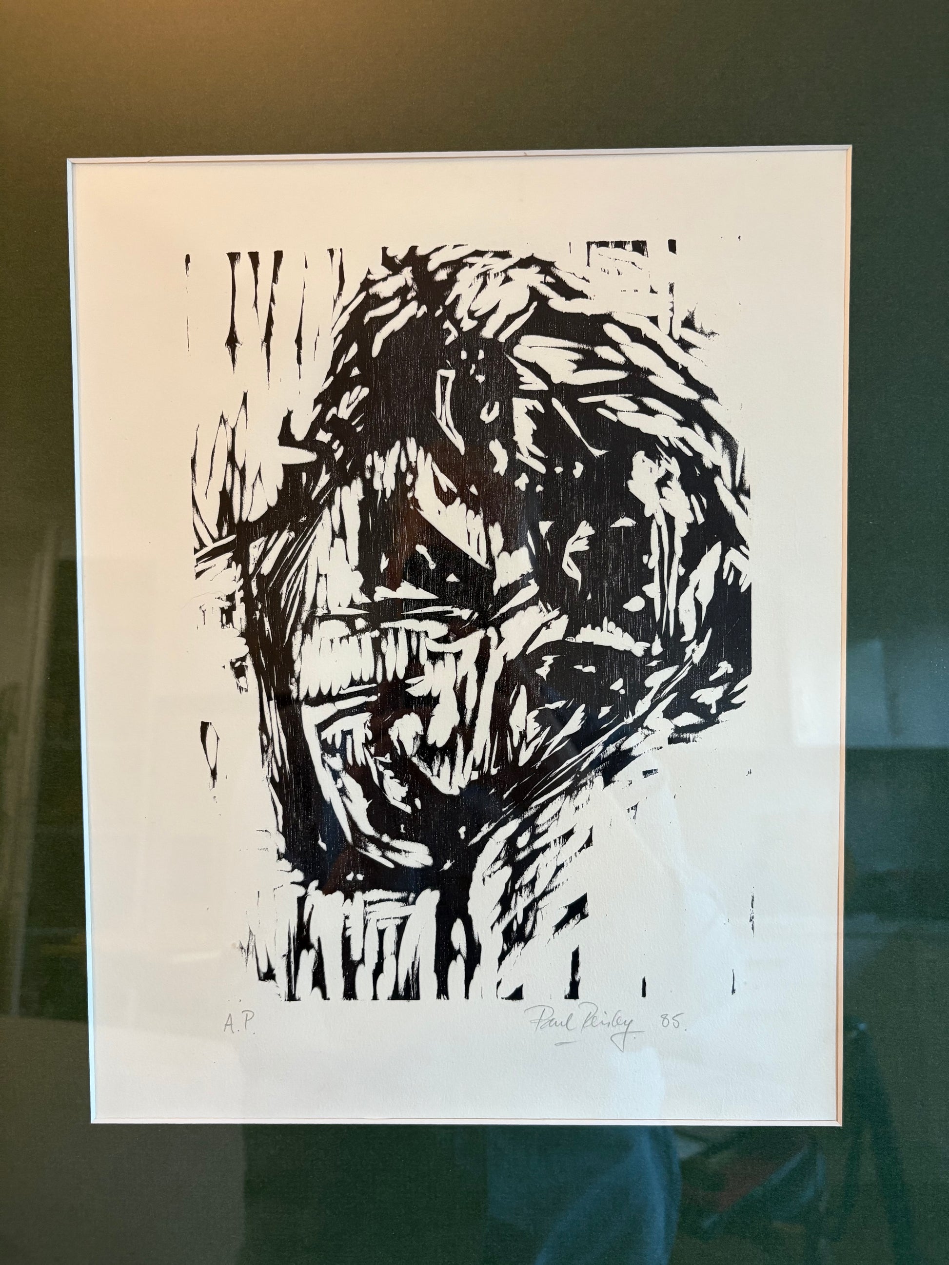 1985 Original Paul Peisley linocut print, signed, artist's proof, portrait