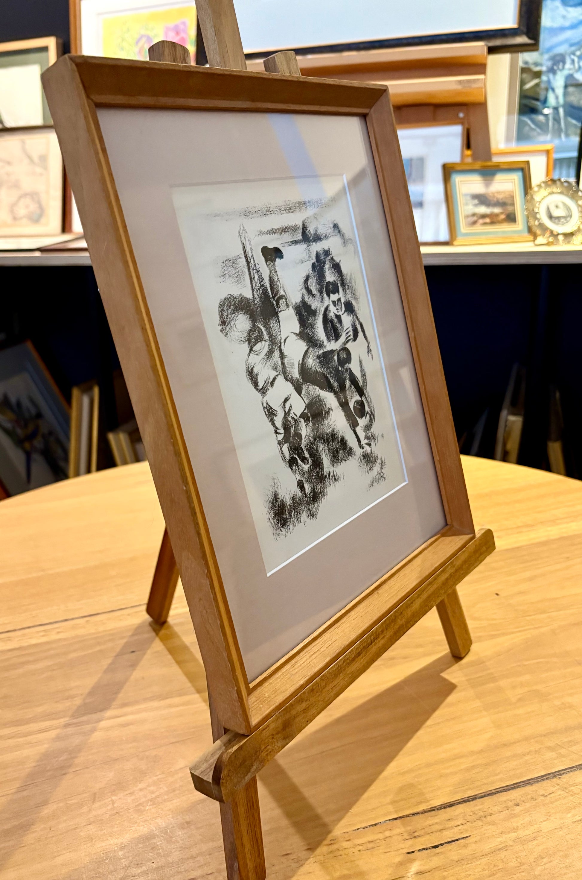 1928 antique lithographic print, football, Robert Delaunay, Paris, framed art