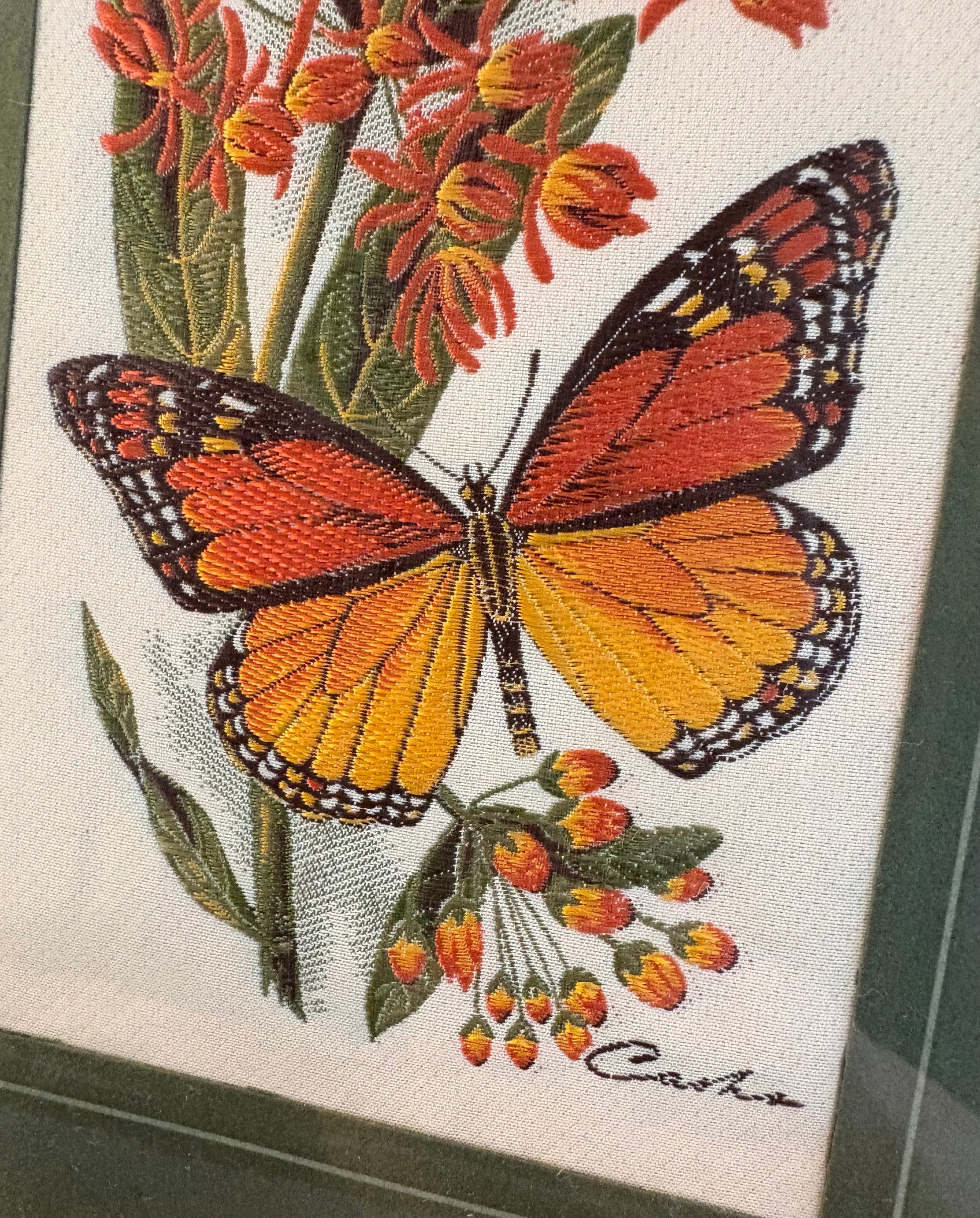 Vintage Cash’s of Coventry woven silk butterfly artwork, framed