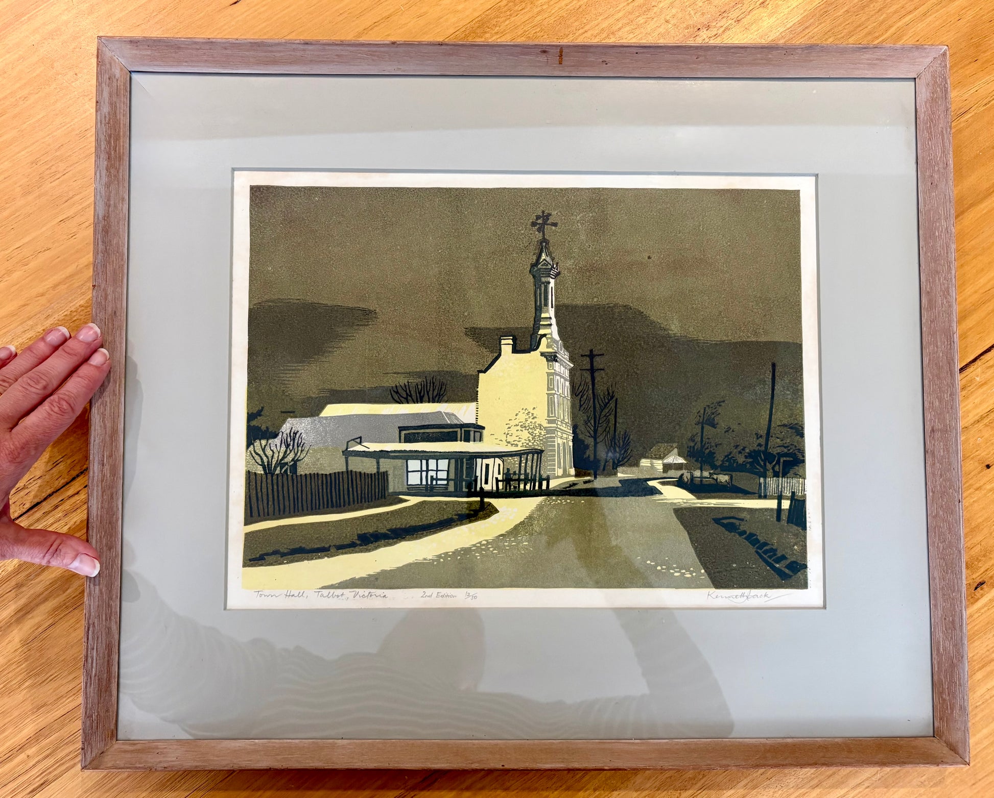 Mid Century original colour lino print, limited edition, Talbot Vic, Kenneth Jack, framed art