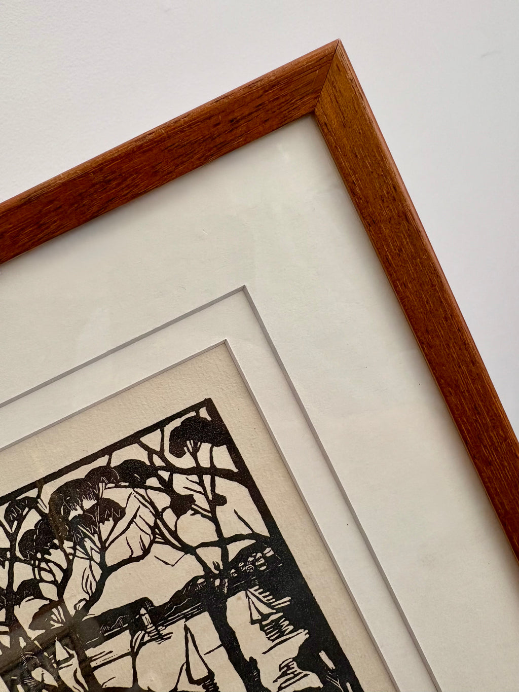 1926 Antique Margaret Preston print, "Sydney Heads," framed vintage art