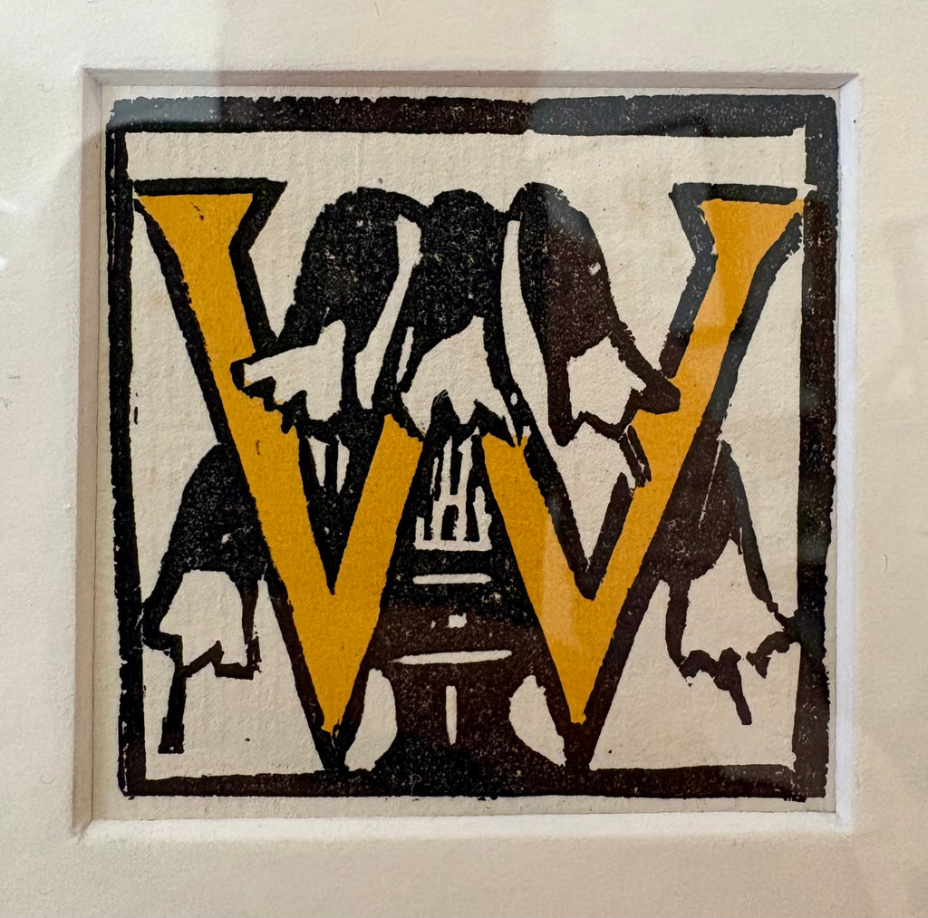 1920s Original Margaret Preston woodblock print, “Letter W”, antique framed art