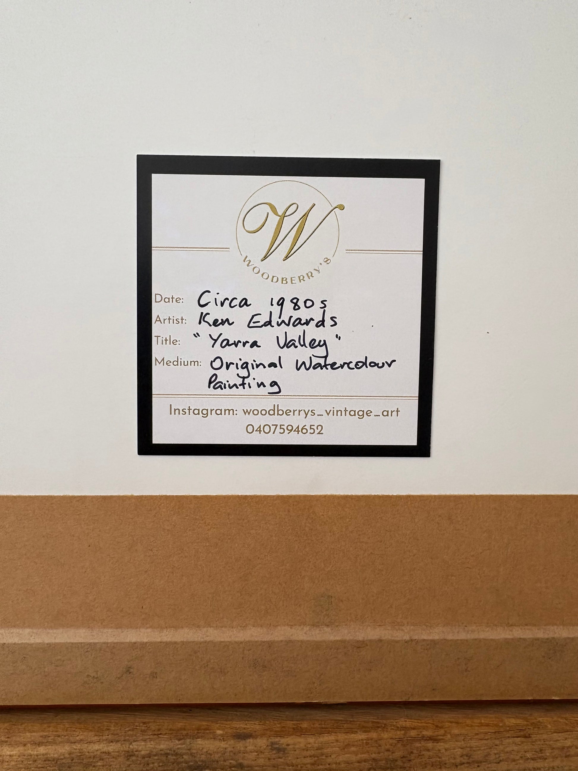 Original watercolour painting, Yarra Valley, Ken Edwards, vintage framed art