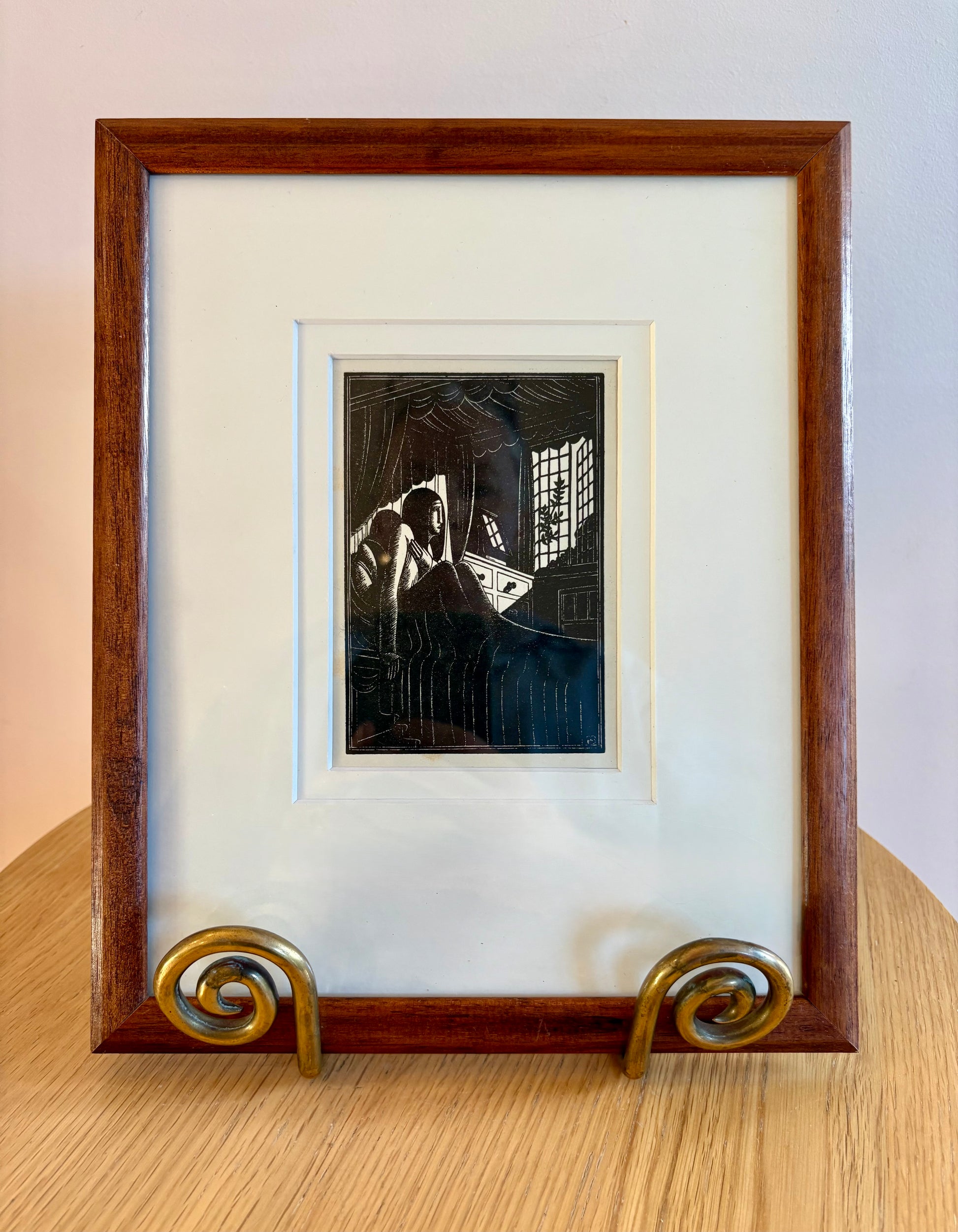 1925 Antique print, “Autumn Midnight”, Eric Gill, framed artwork