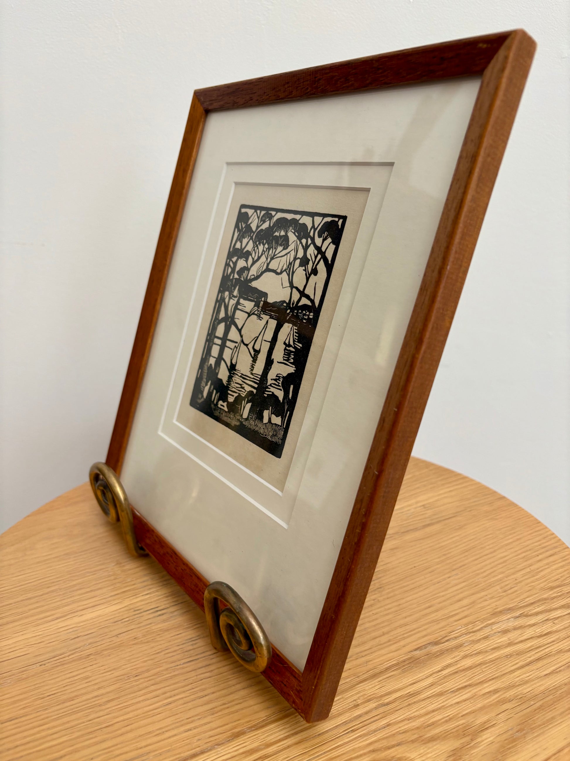 1926 Antique Margaret Preston print, "Sydney Heads," framed vintage art