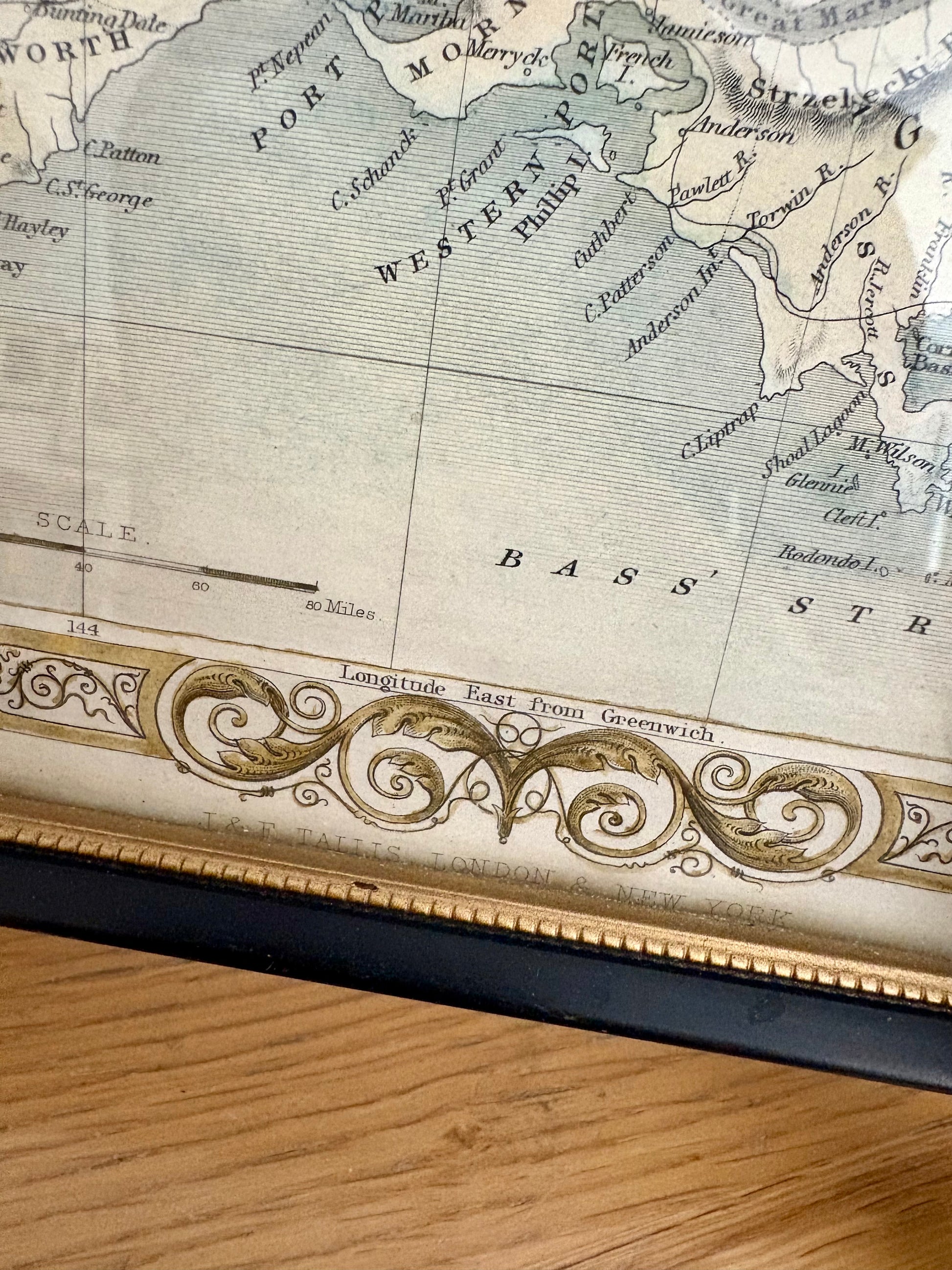 1851 antique map of Victoria, engraved, hand coloured, Tallis, vintage framed art