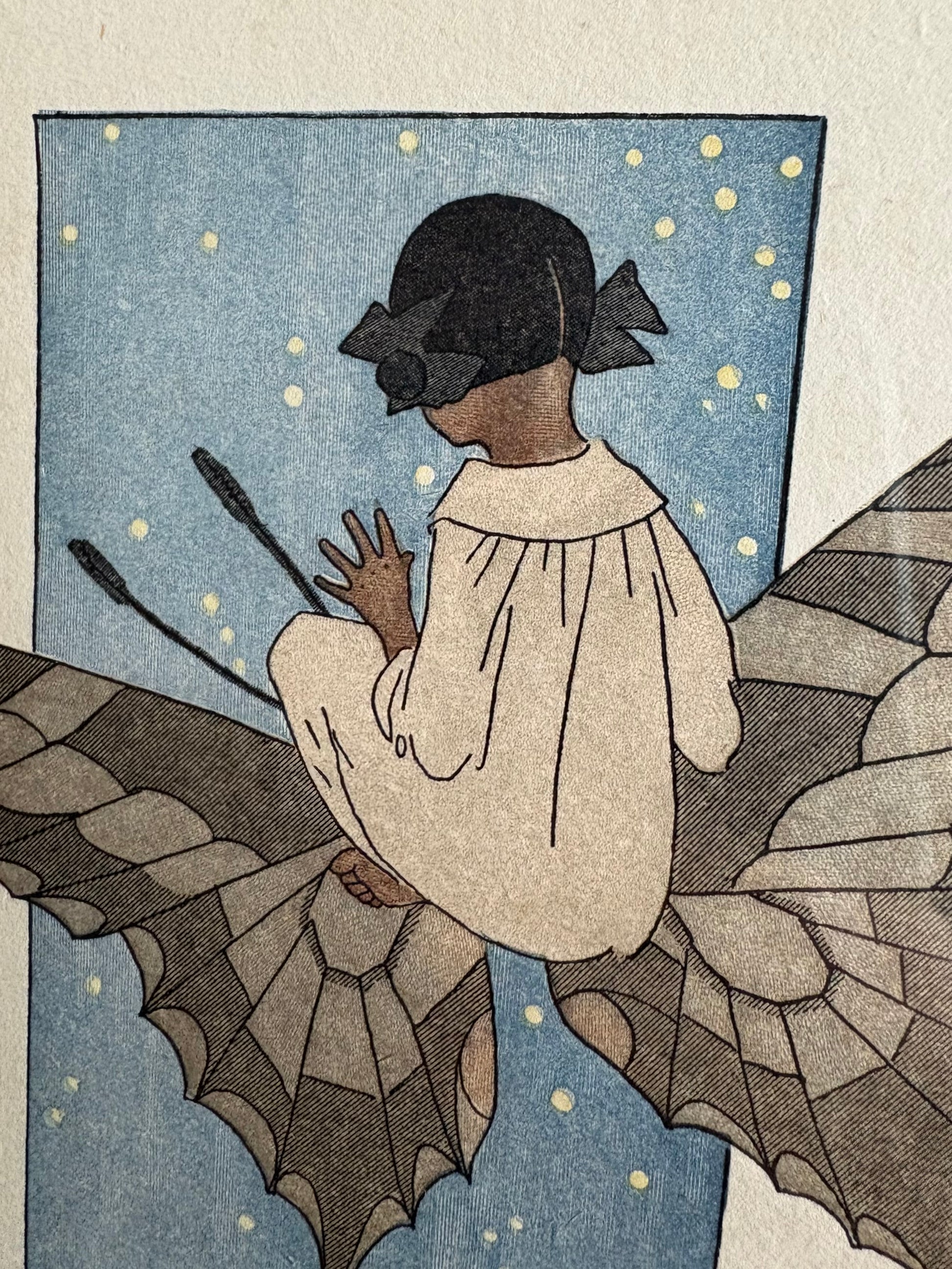 Rare original Art Deco woodblock print, 1911 antique, Maggie Salcedo, French framed art