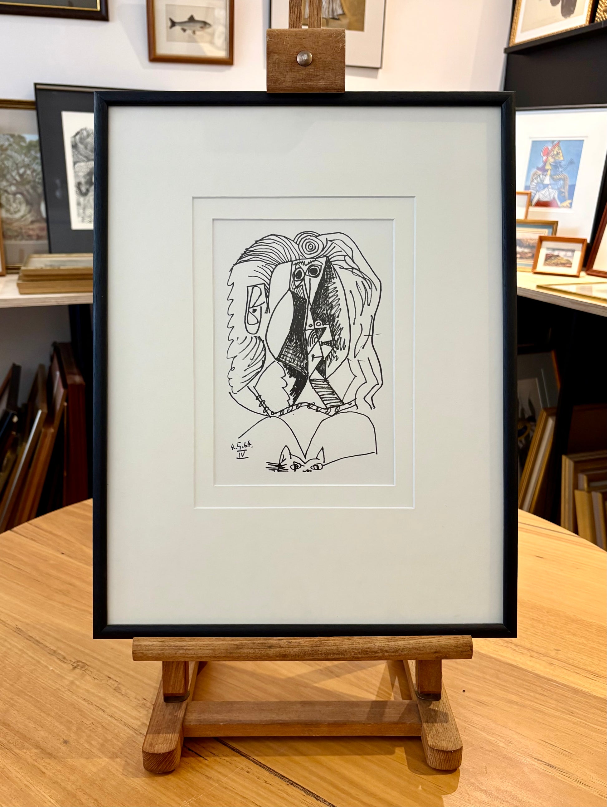 Original lithographic print, 1970, limited edition, Picasso, portrait, mid century framed art