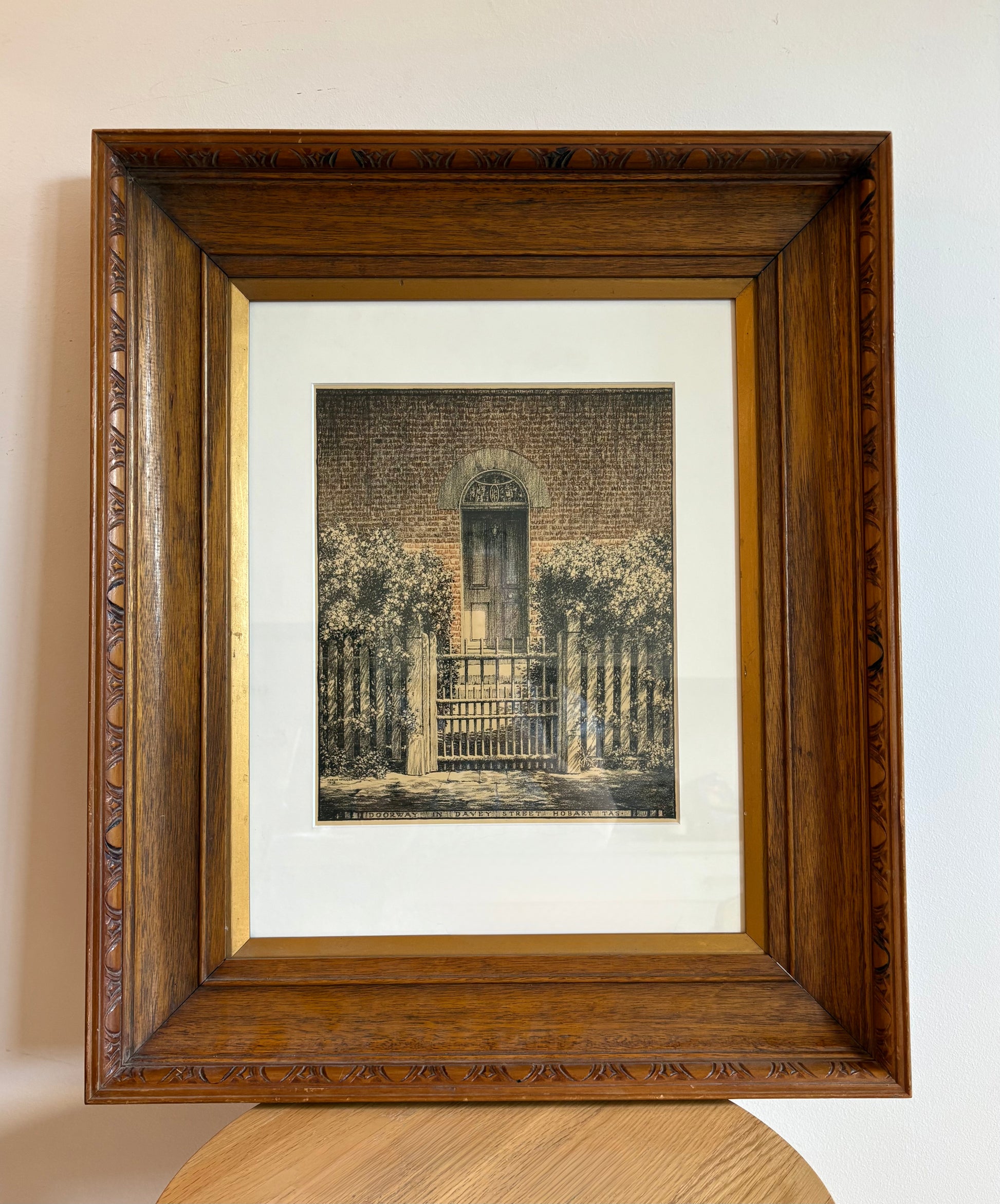 1920s Antique Hardy Wilson collotype print "Davey St" Tasmania, Architecture, framed art