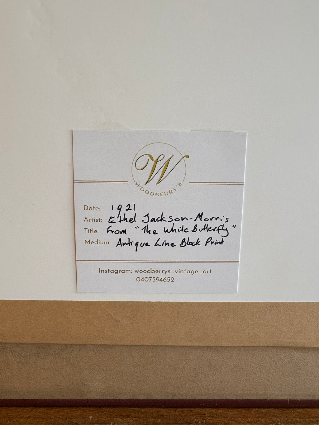 1921 Antique print, Ether Jackson-Morris, "The White Butterfly", framed art, Art Deco