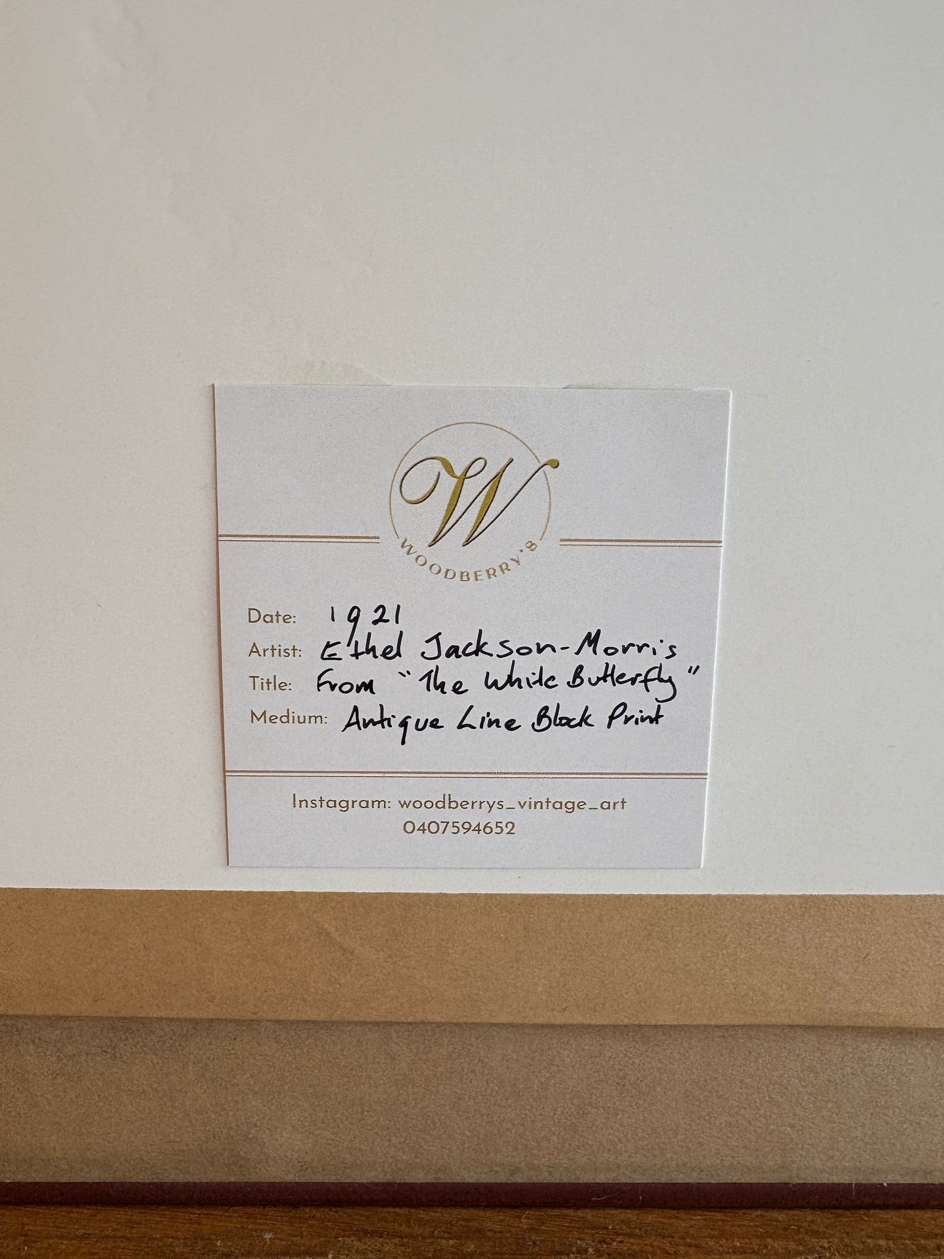 1921 Antique print, Ether Jackson-Morris, "The White Butterfly", framed art, Art Deco