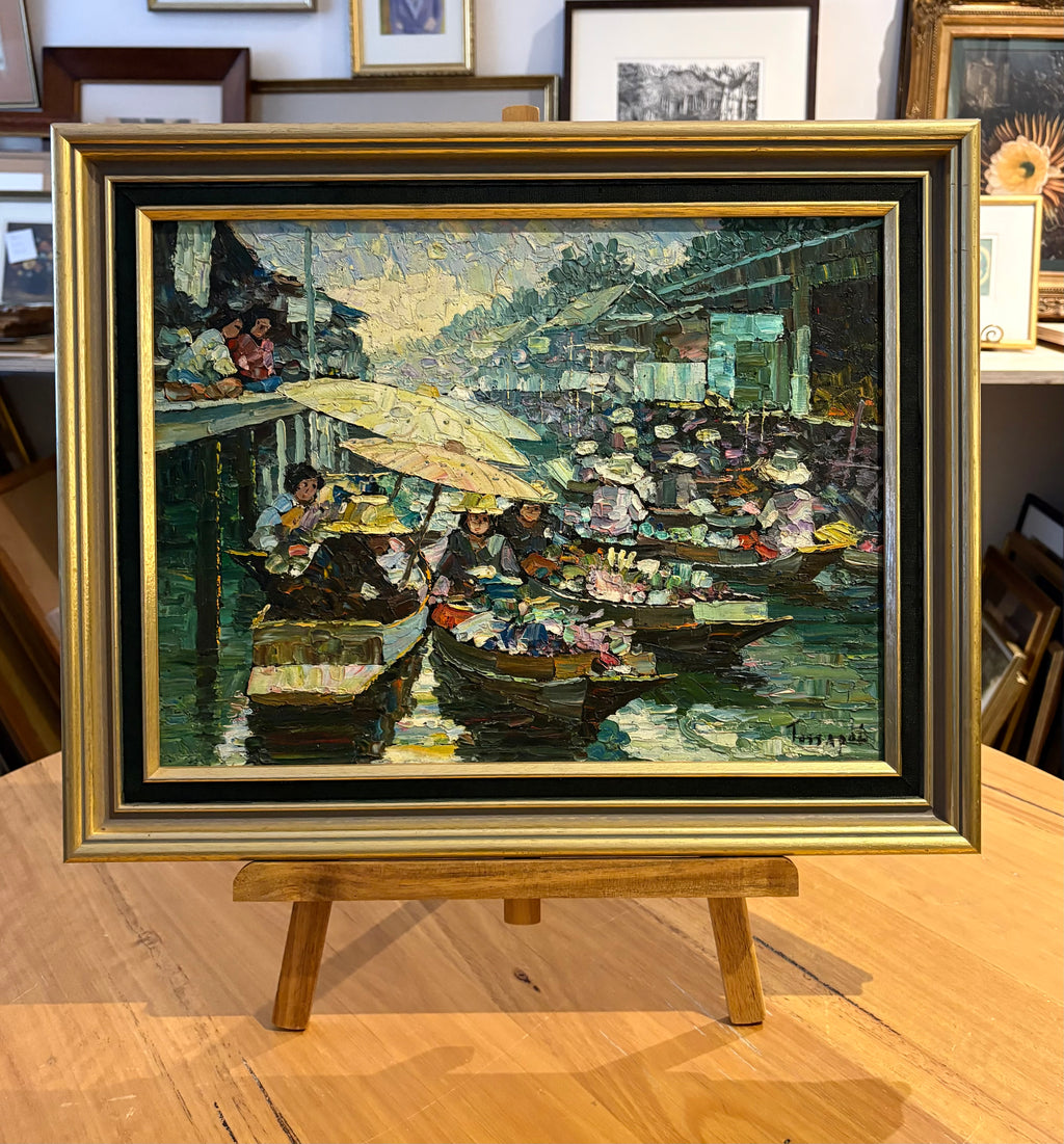 Original mid century painting, Tossapol – Floating Market (c.1960s)