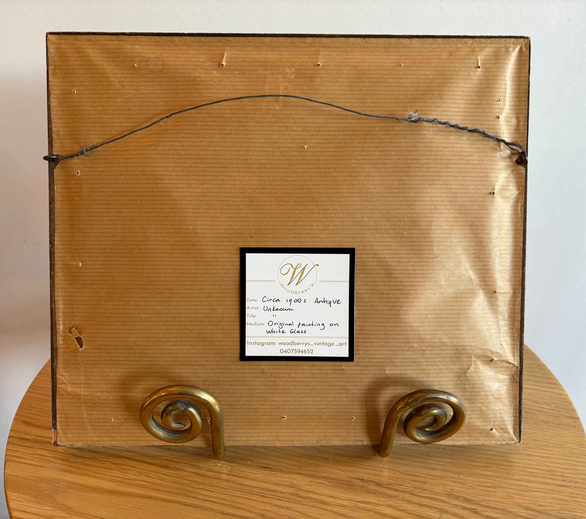 Antique original painting on white glass, coastal landscape scene, yacht, framed vintage art