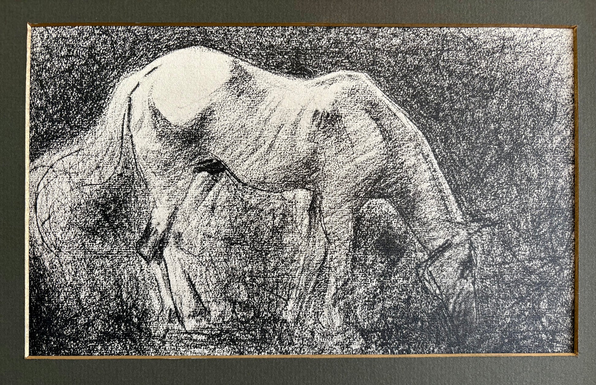 1928 Rare antique lithograph, French, Seurat, drawing, Chip frame, white horse