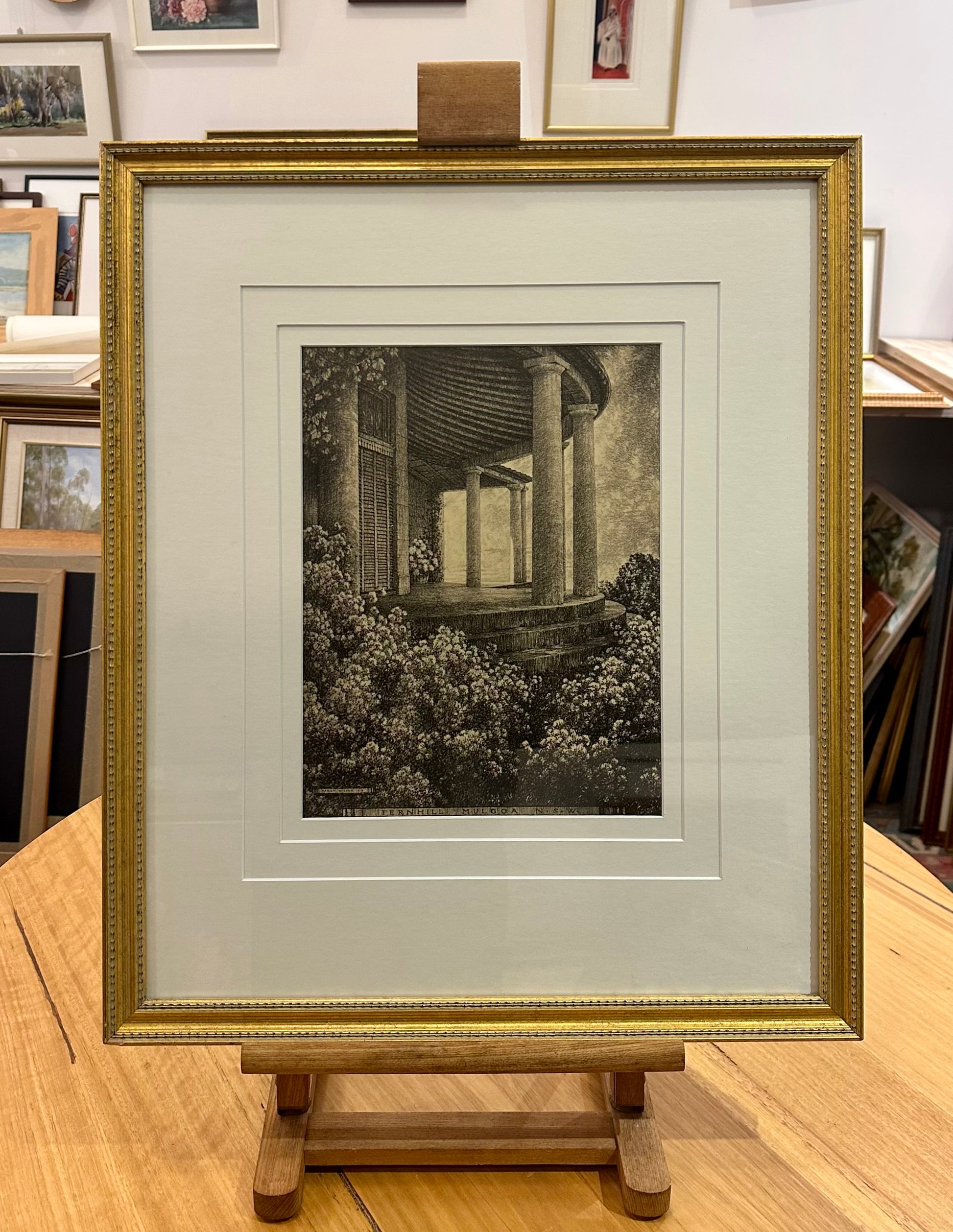 1920s Antique Hardy Wilson collotype print, Architecture, NSW, framed art