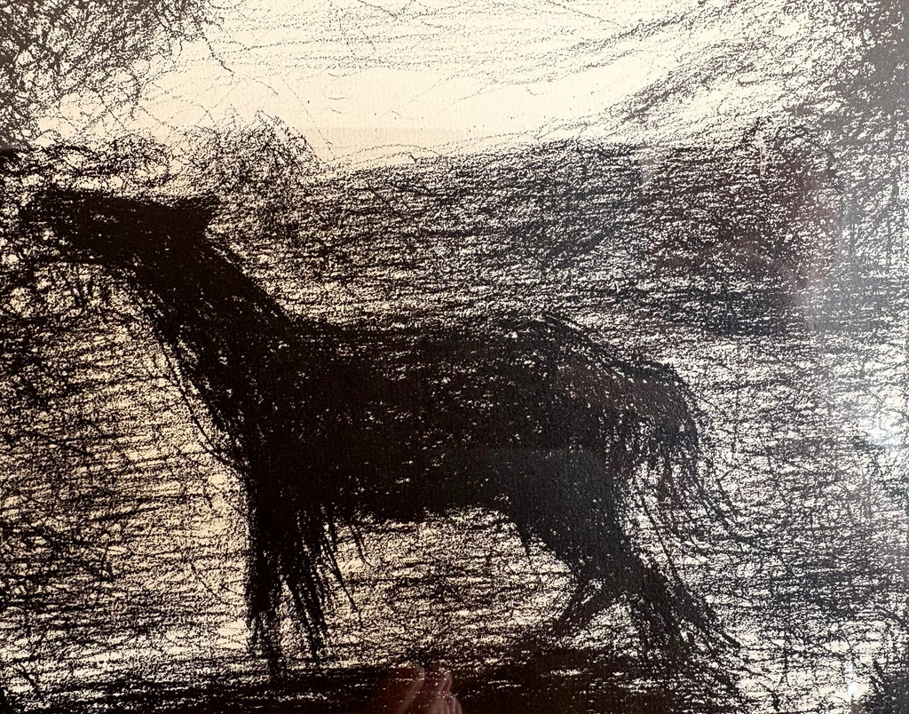 1928 Rare antique print, French, Seurat, drawing, framed art, foal, horse