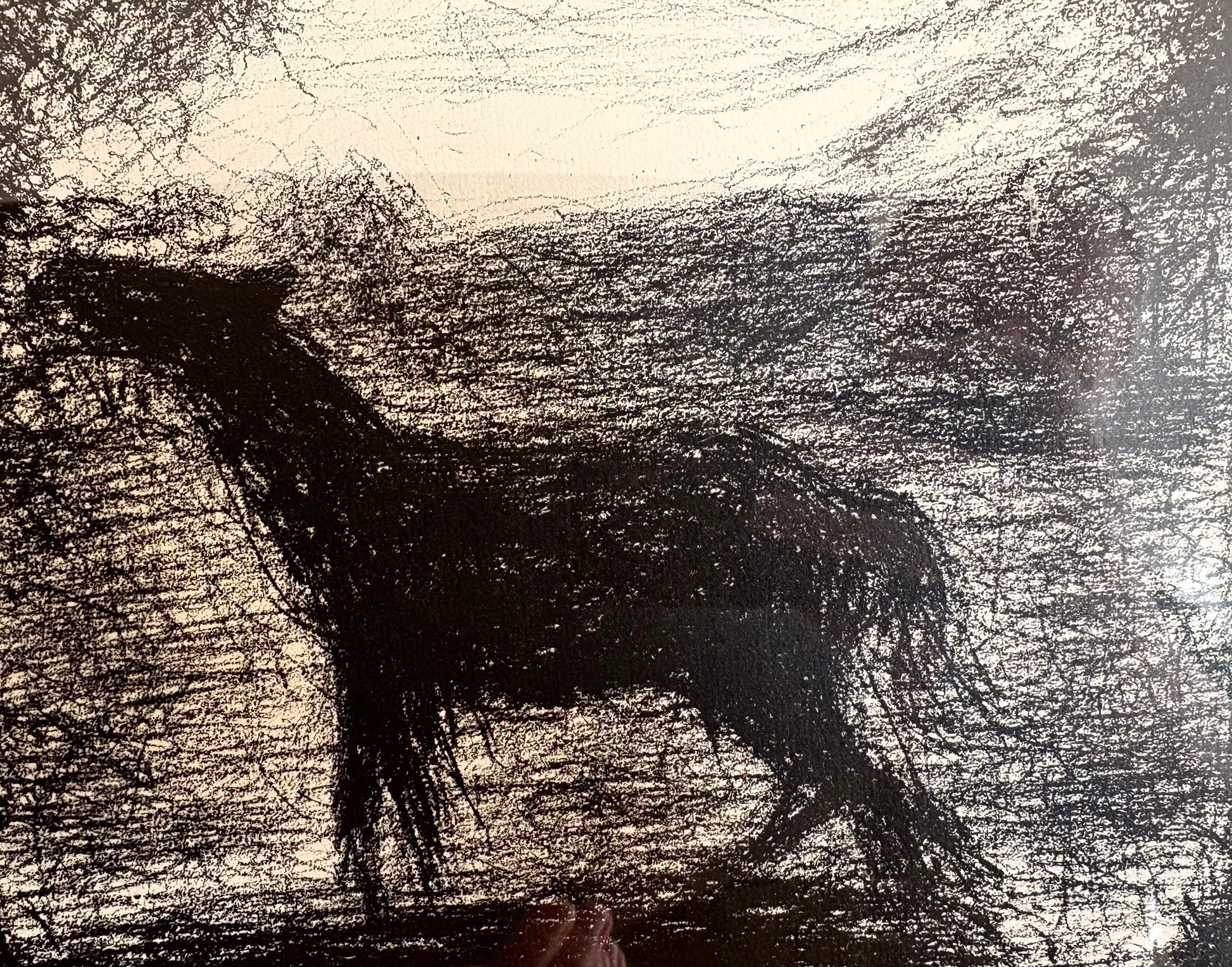 1928 Rare antique print, French, Seurat, drawing, framed art, foal, horse