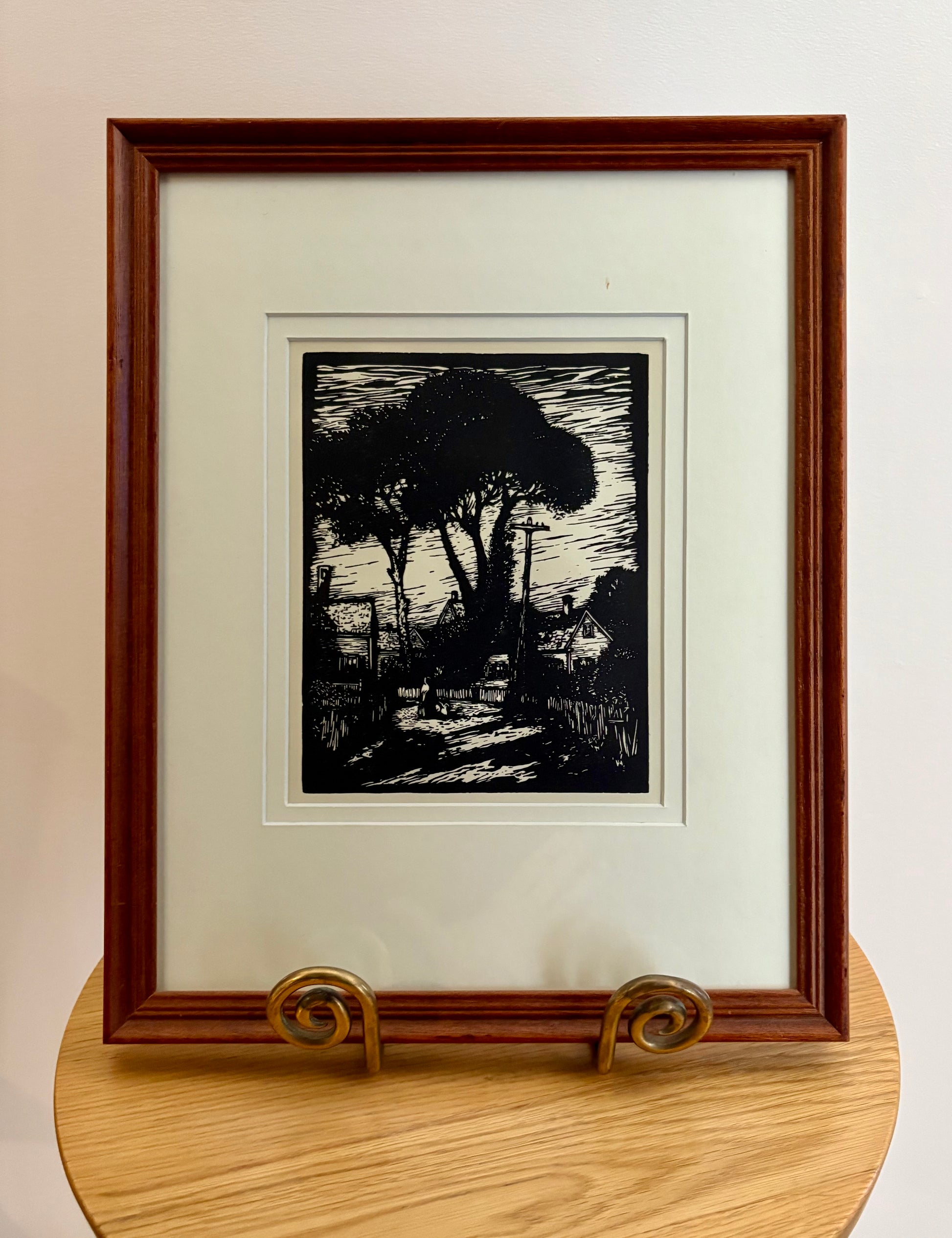 1924 print after Tod Lindenmuth, woodblock, framed vintage antique art