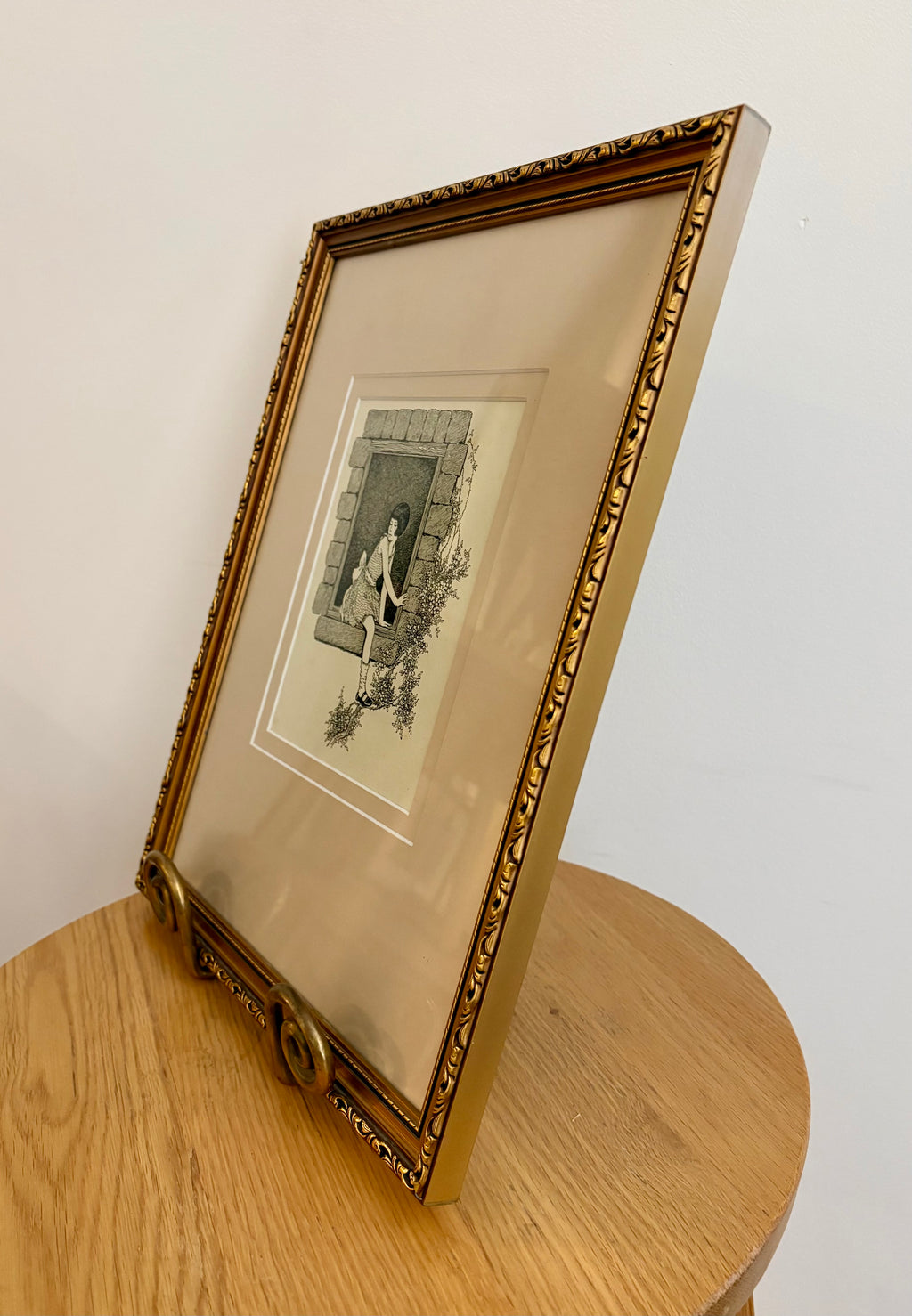 1930s Genuine antique print, Ida Rentoul Outhwaite, window, vintage framed art, gold