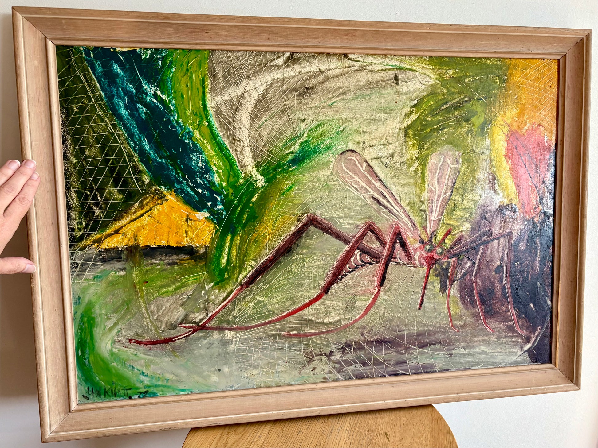 Original vintage painting on board, John Knott, “Mosquito”, framed art