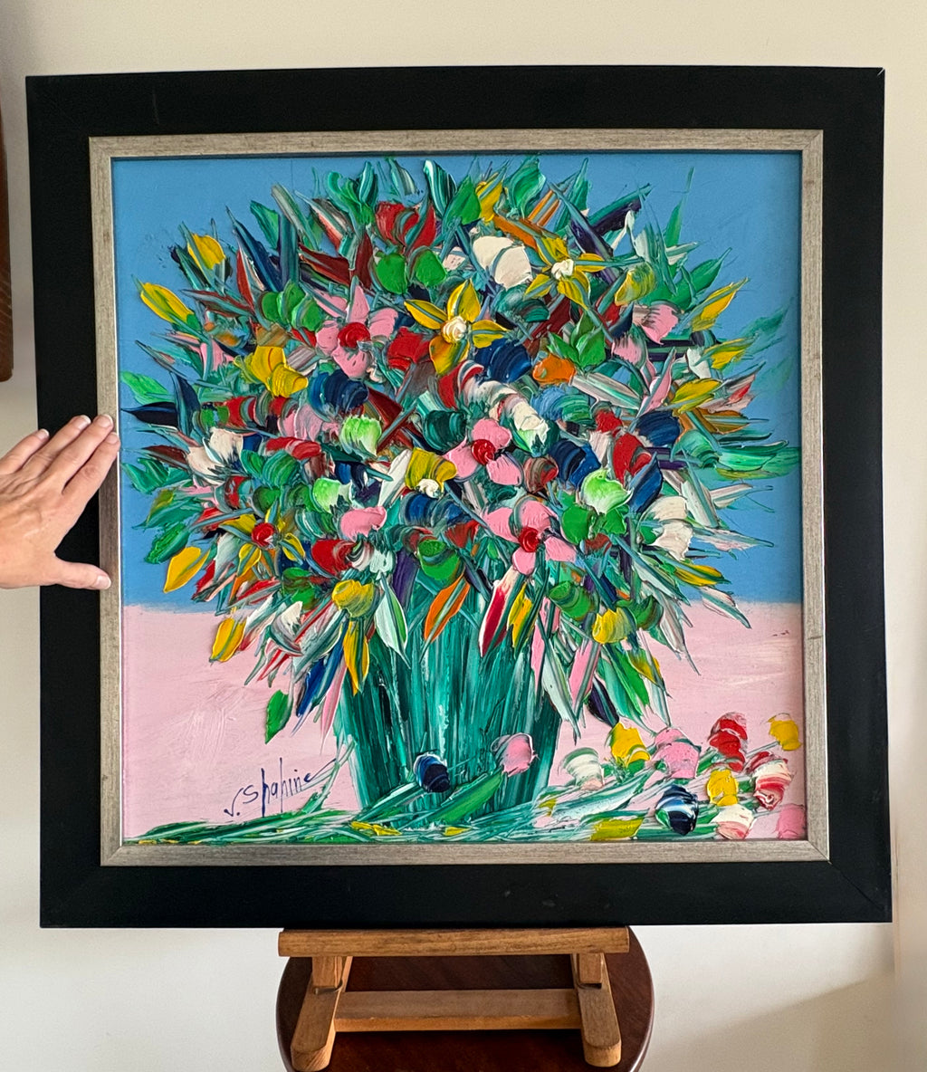 Original Jack Shahine painting, floral still life, framed vintage art