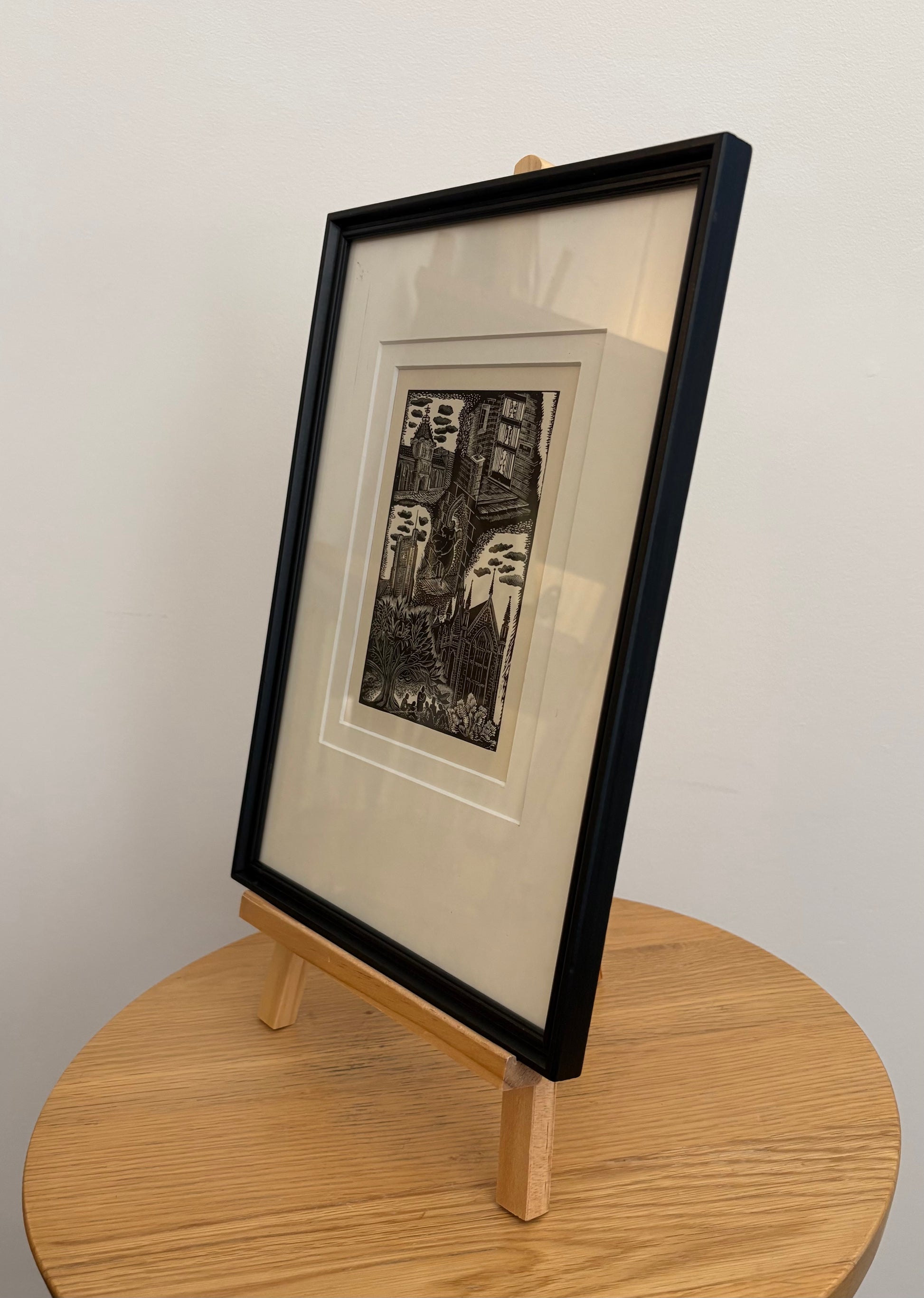 Original Helen Ogilvie woodblock print "Melbourne University", framed art, Architecture, Australian artwork