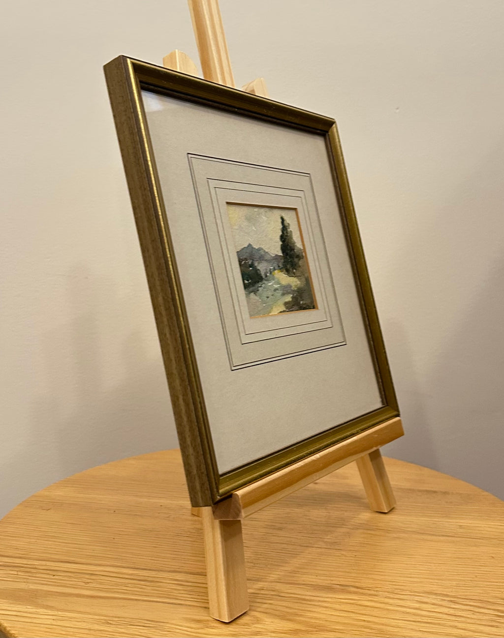 Original mid century watercolour painting, miniature, signed, framed art