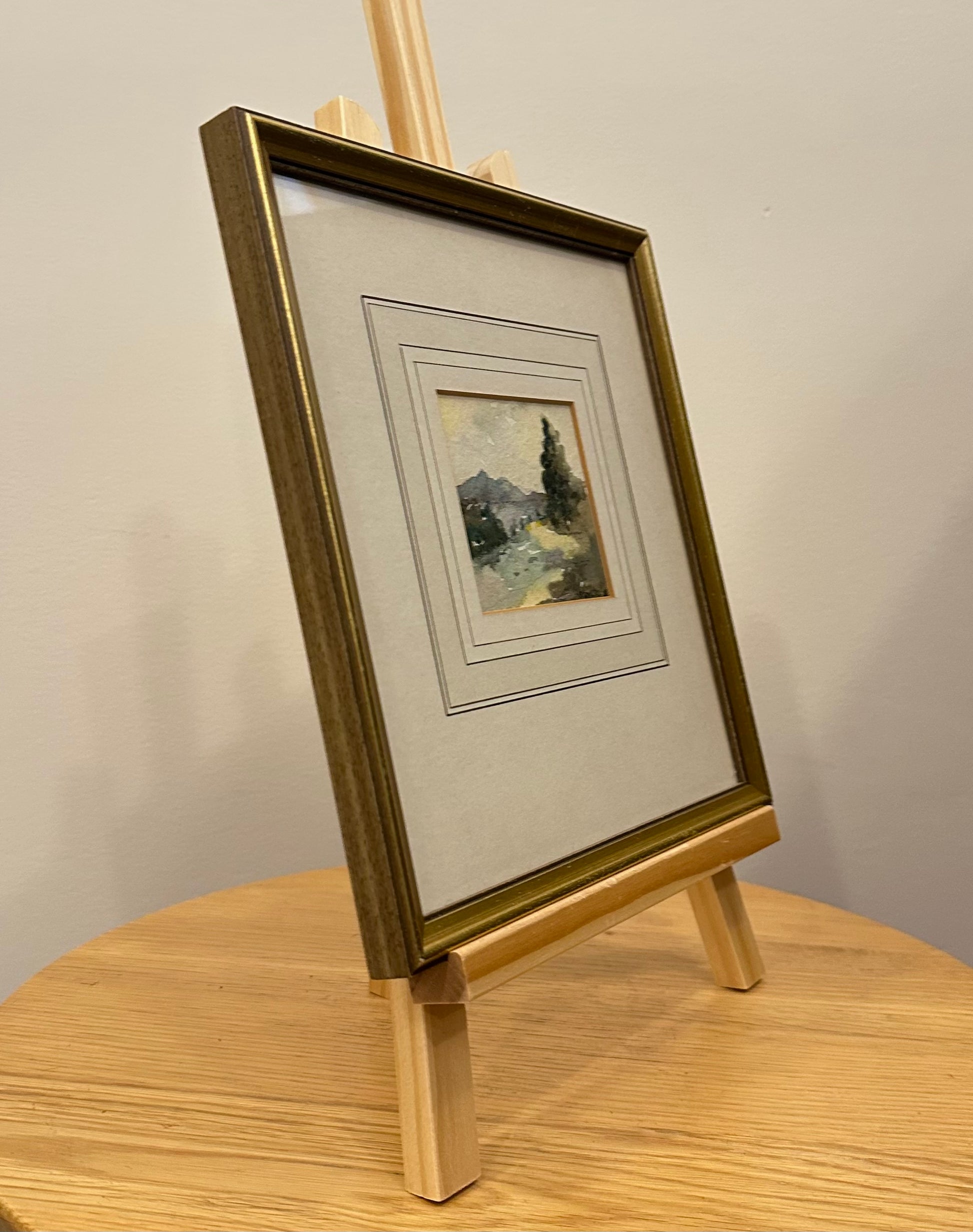 Original mid century watercolour painting, miniature, signed, framed art