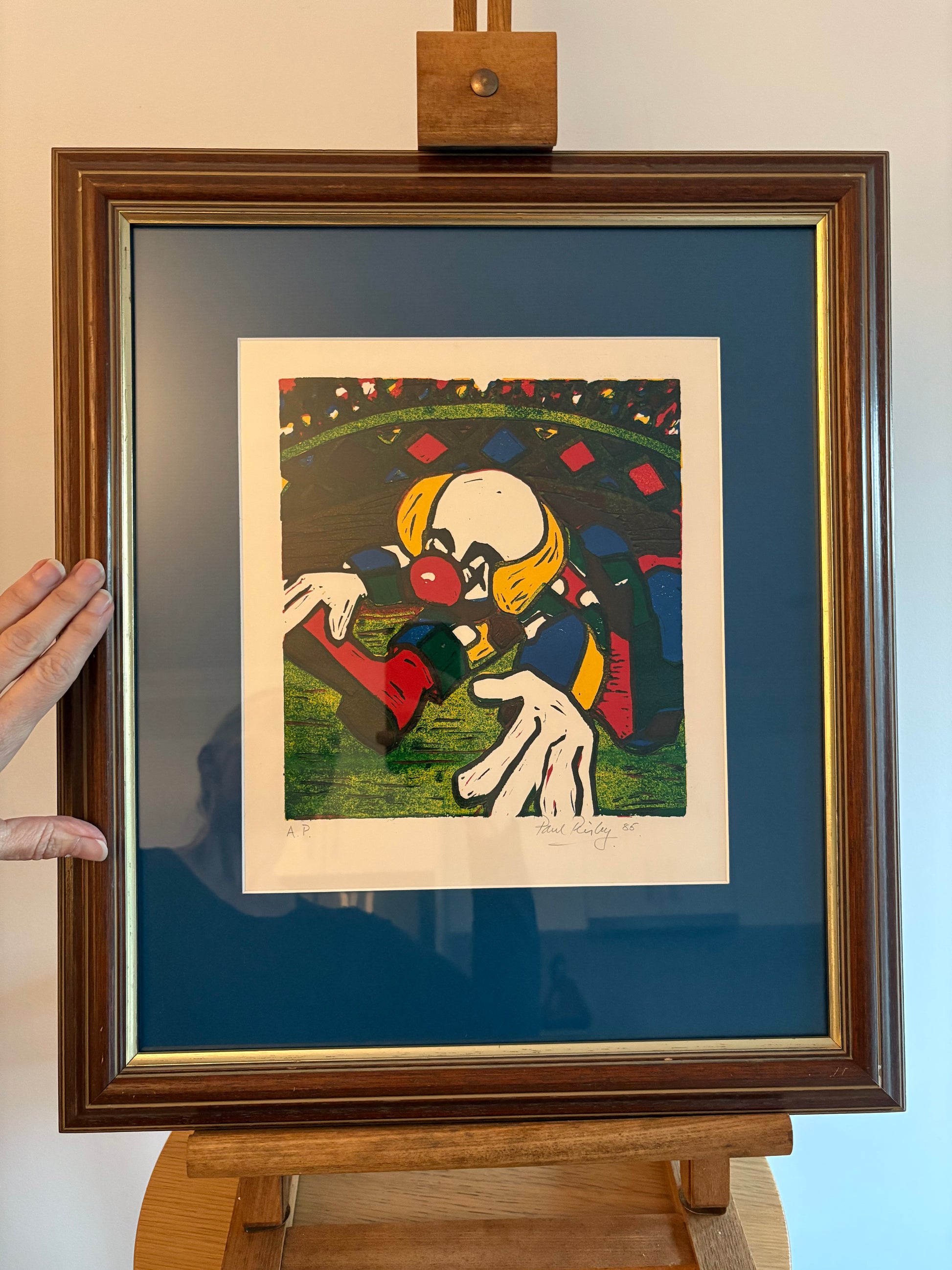 Original screen print, Paul Riley, clown, circus,framed art, vintage