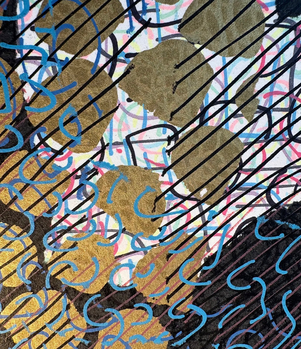 Large Original Roslyn Kean screen print 4/6, abstract art, Australian, gilt, coral, vintage, framed