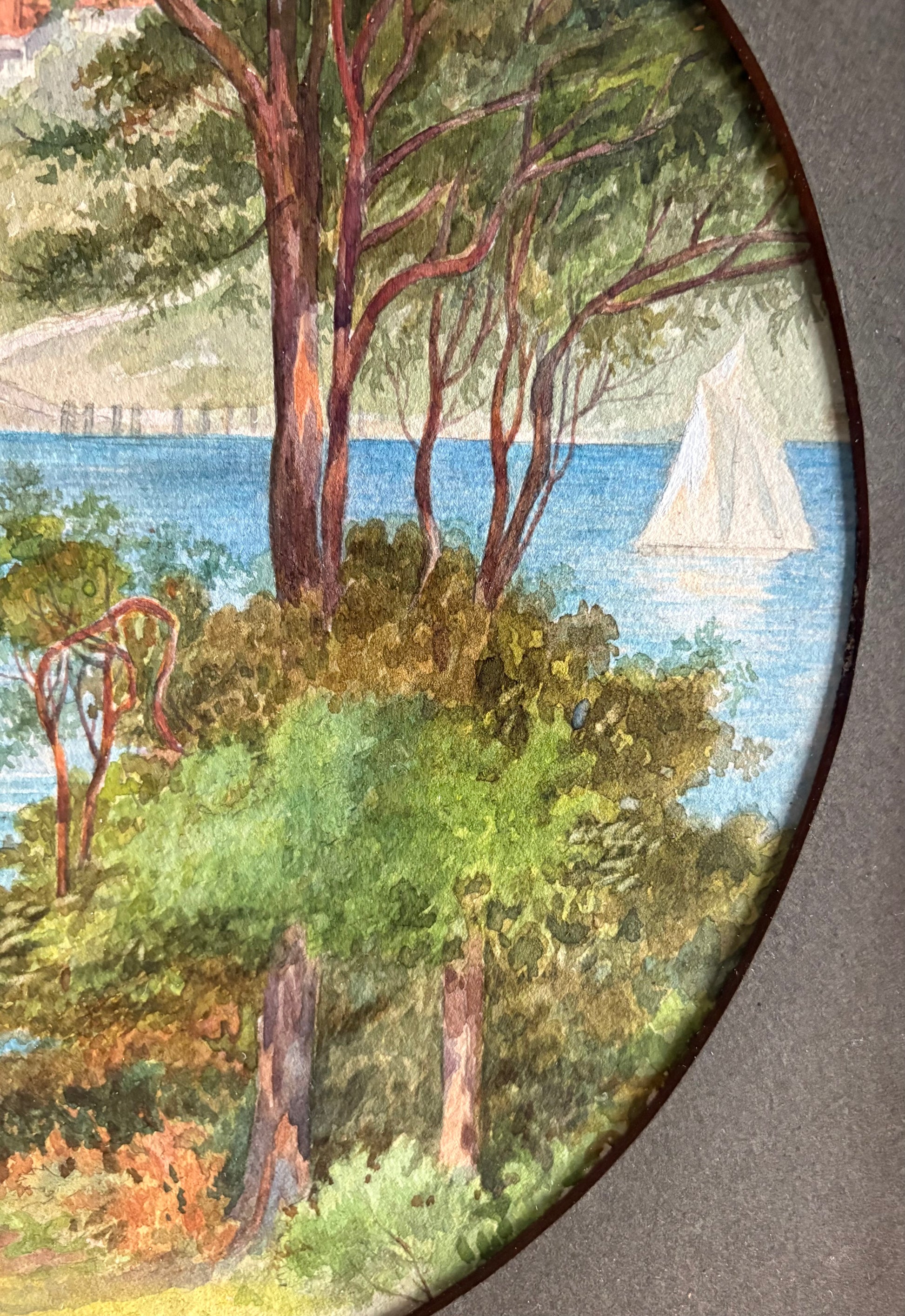 1908 original antique painting, Frederick Briar, Mosman NSW, yacht, framed art