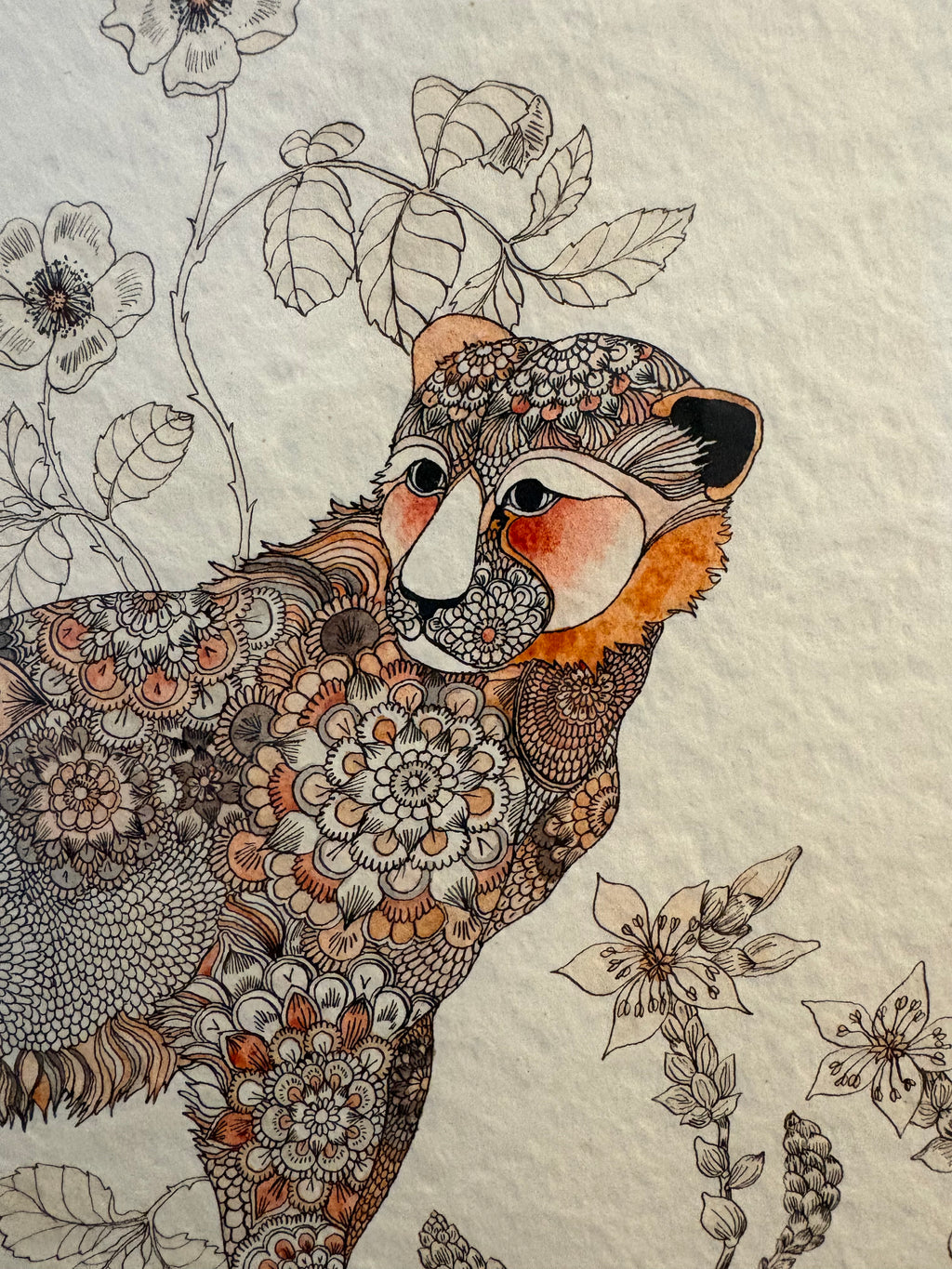 Original 1973 Jane Stapleford drawing with ink wash, fantasy, retro framed art