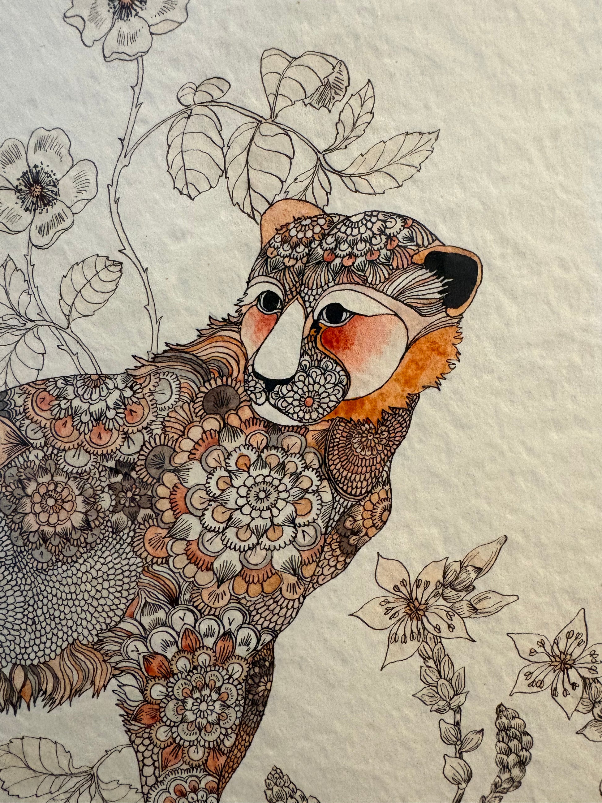 Original 1973 Jane Stapleford drawing with ink wash, fantasy, retro framed art