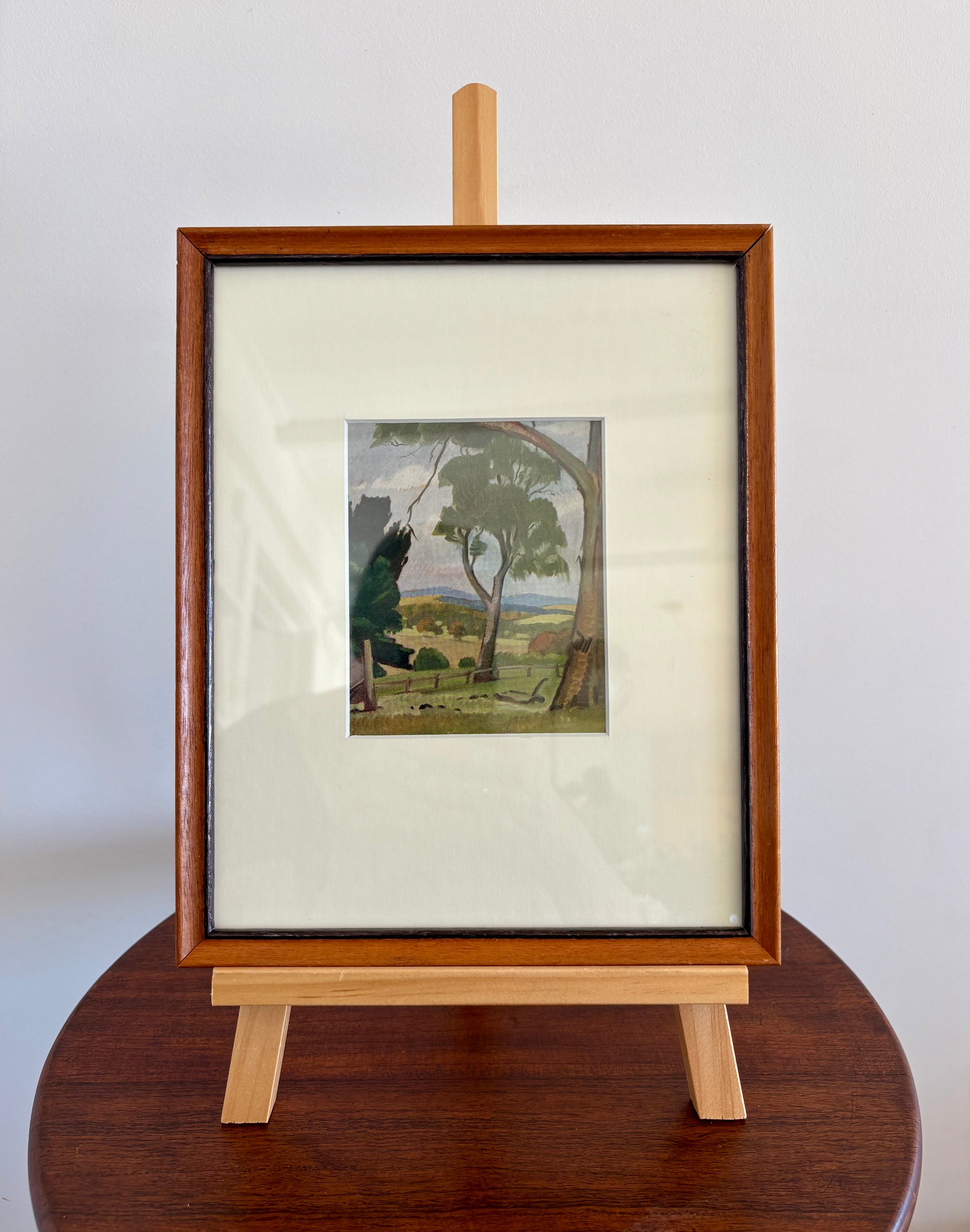 Miniature 1926 antique print, Australian landscape, framed vintage art