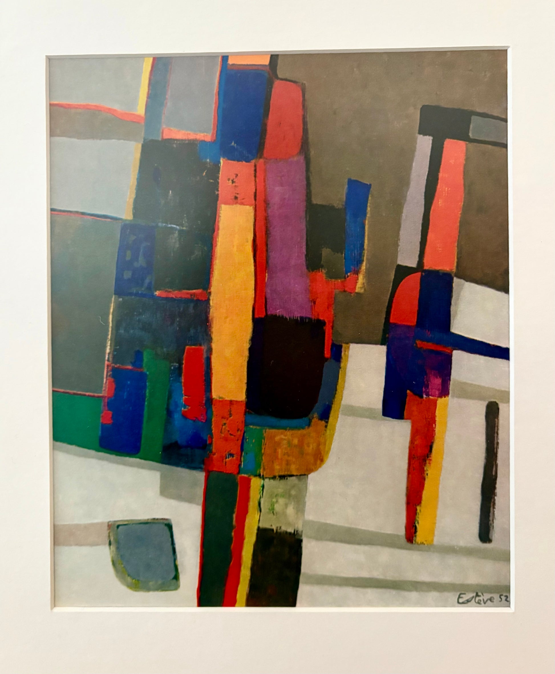 1960s Abstract print, Maurice Esteve, Mid-Century, framed art, French, vintage