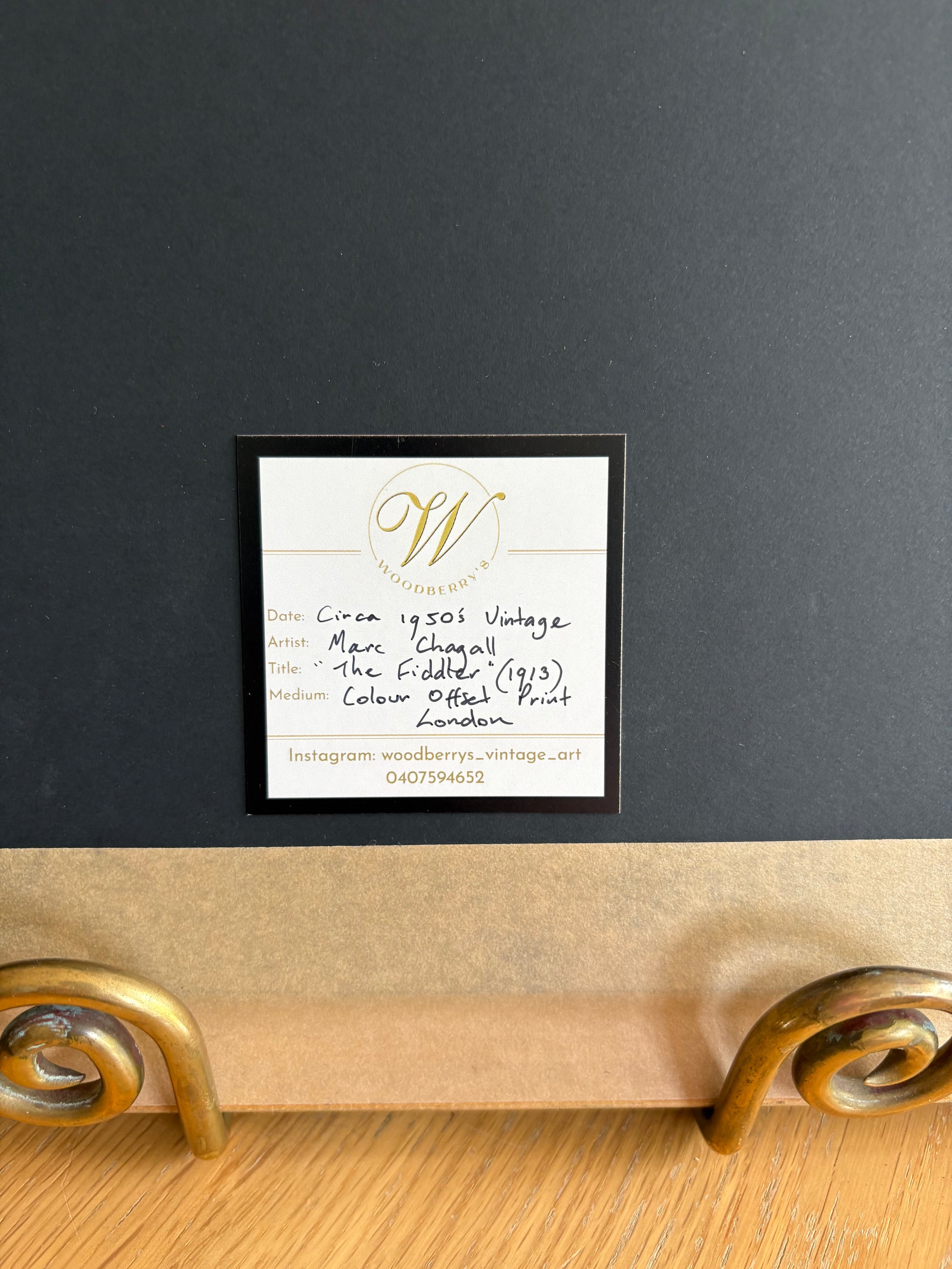 Vintage 1950’s print after Marc Chagall’s painting “The Fiddler”, violin, framed art