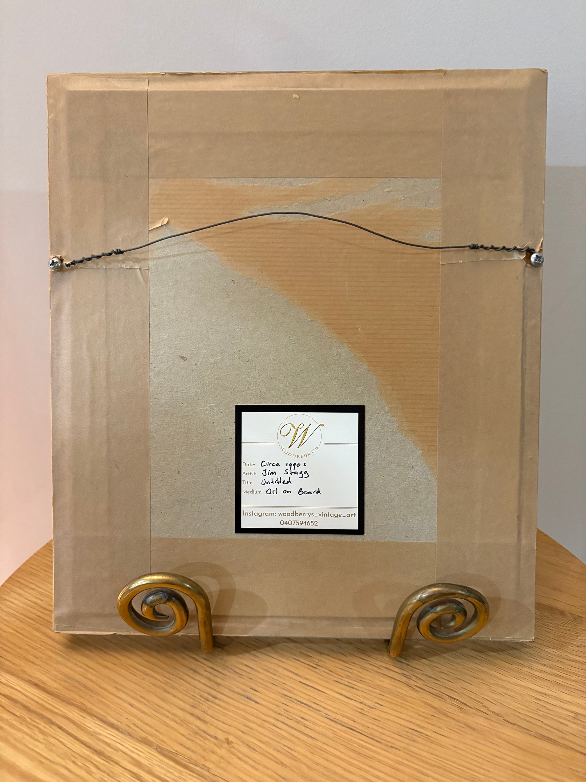 Original Jim Stagg miniature painting, seaside with seagulls, Surrealism, vintage framed art