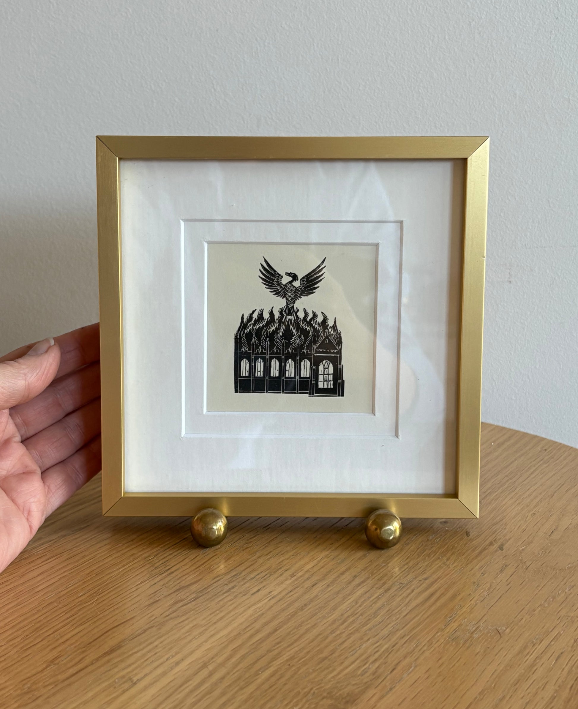 Original Helen Ogilvie woodblock print "Phoenix", framed art, Australian artwork