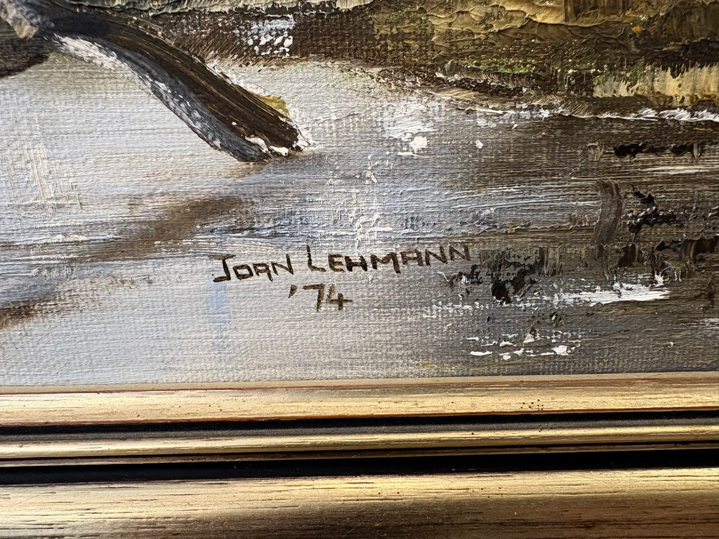 Large 1974 original Joan Lehmann oil painting on canvas, Australian landscape, framed art