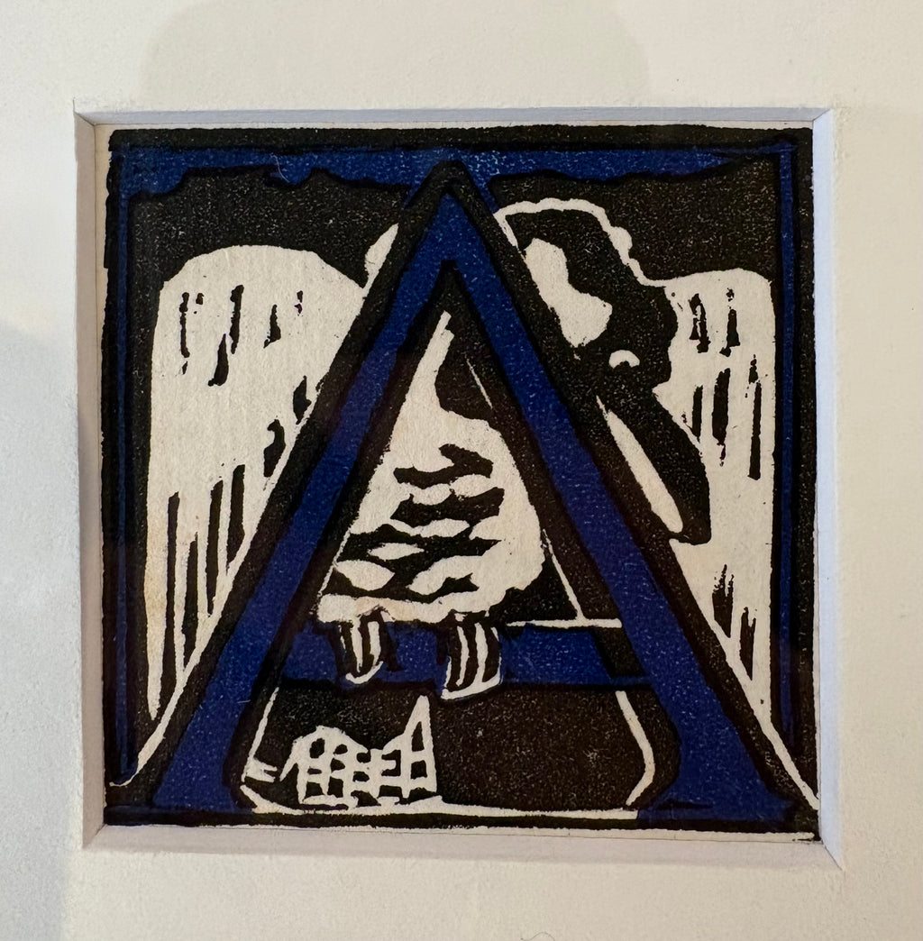1920s Original Margaret Preston woodblock print, “Letter A”, Kookaburra, antique framed art