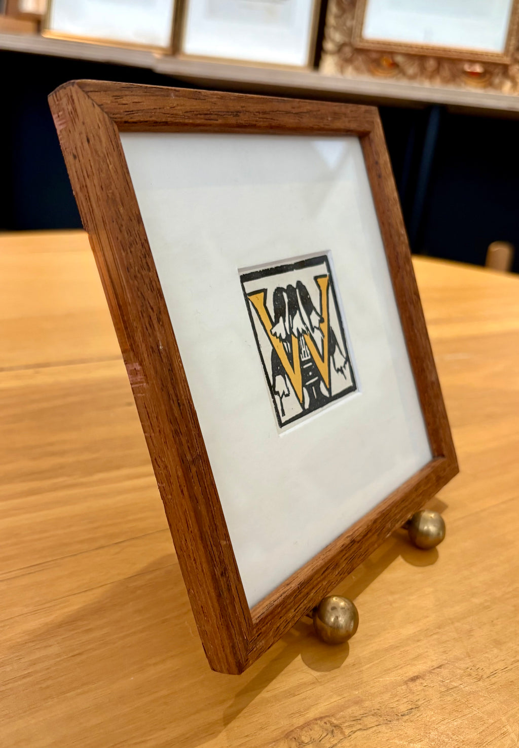 1920s Original Margaret Preston woodblock print, “Letter W”, antique framed art