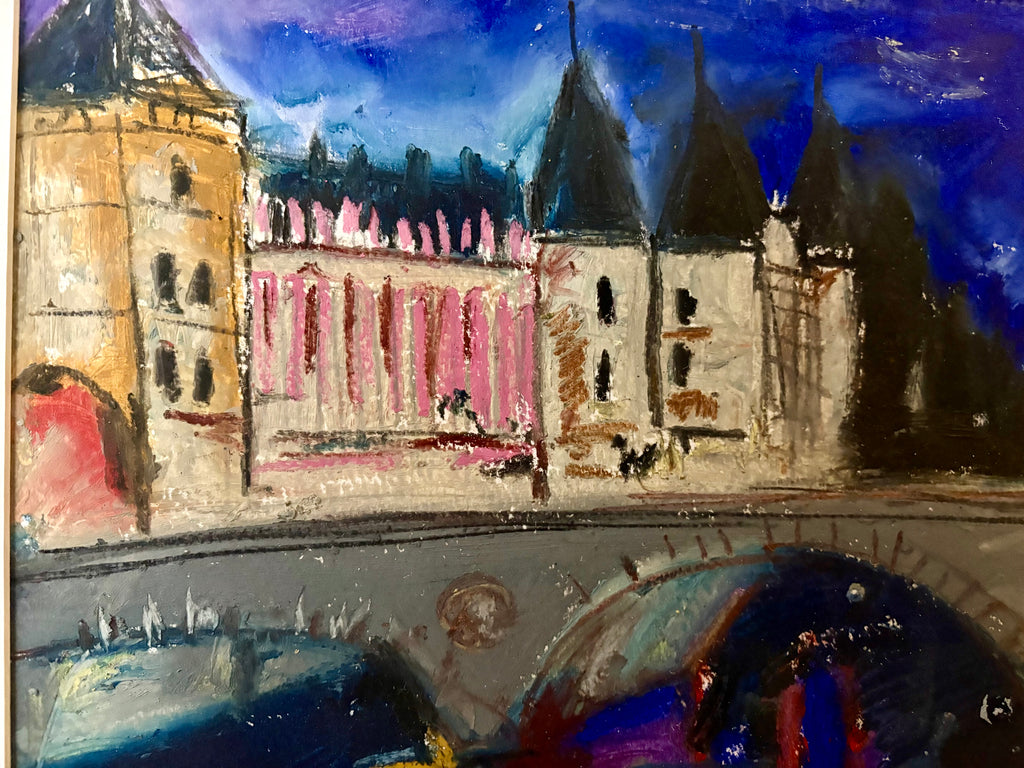Original oil pastel, Paris, signed vintage framed art